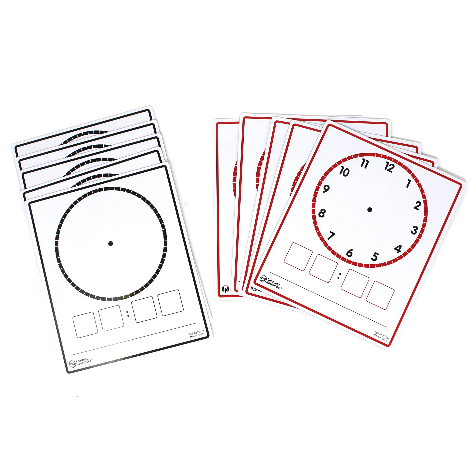 Learning Resources Dry Wipe Clock Faces, Ages 6+, Analogue and Digital Time Learning Cards, Reusable Double‑Sided Boards for Classroom Maths