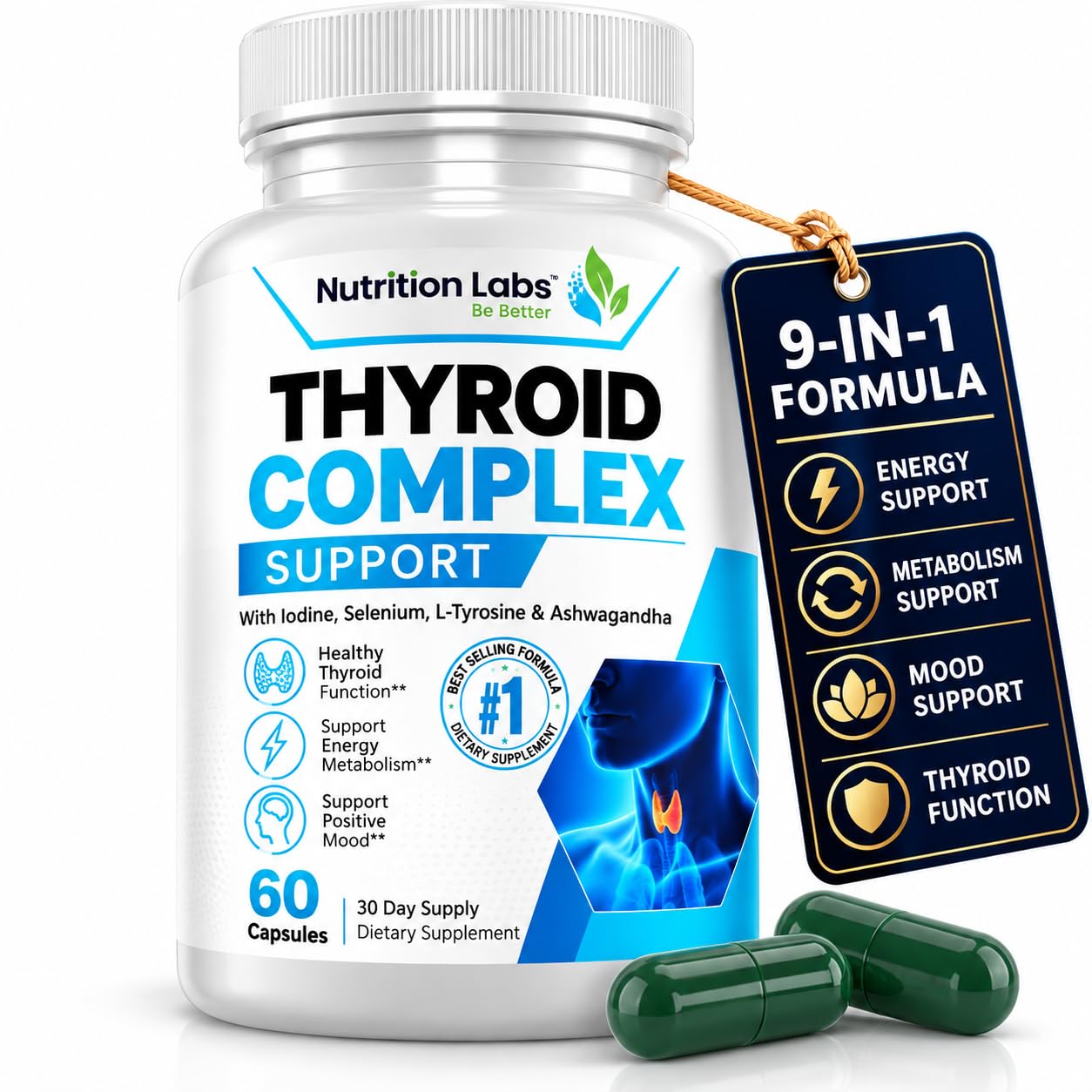Thyroid Support Supplement for Women & Men, Zinc Iodine & Selenium Supplement | Supports healthy thyroid function, Energy production, Metabolism & daily wellness with essential nutrients.