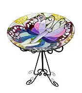 Large Bird Bath for Outside, 18" D Glass Bath Bowl with Metal Stand 28" H Standing Outdoor Birdbaths for Garden Yard Lawn Decor, Butterfly-B