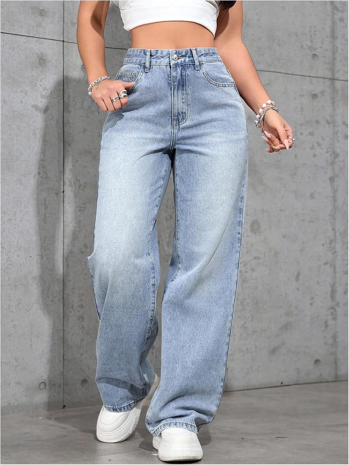 GORGLITTER Women's High Waisted Wide Leg Jeans Casual Baggy Streetwear Washed Vintage Boyfriend Denim Pants