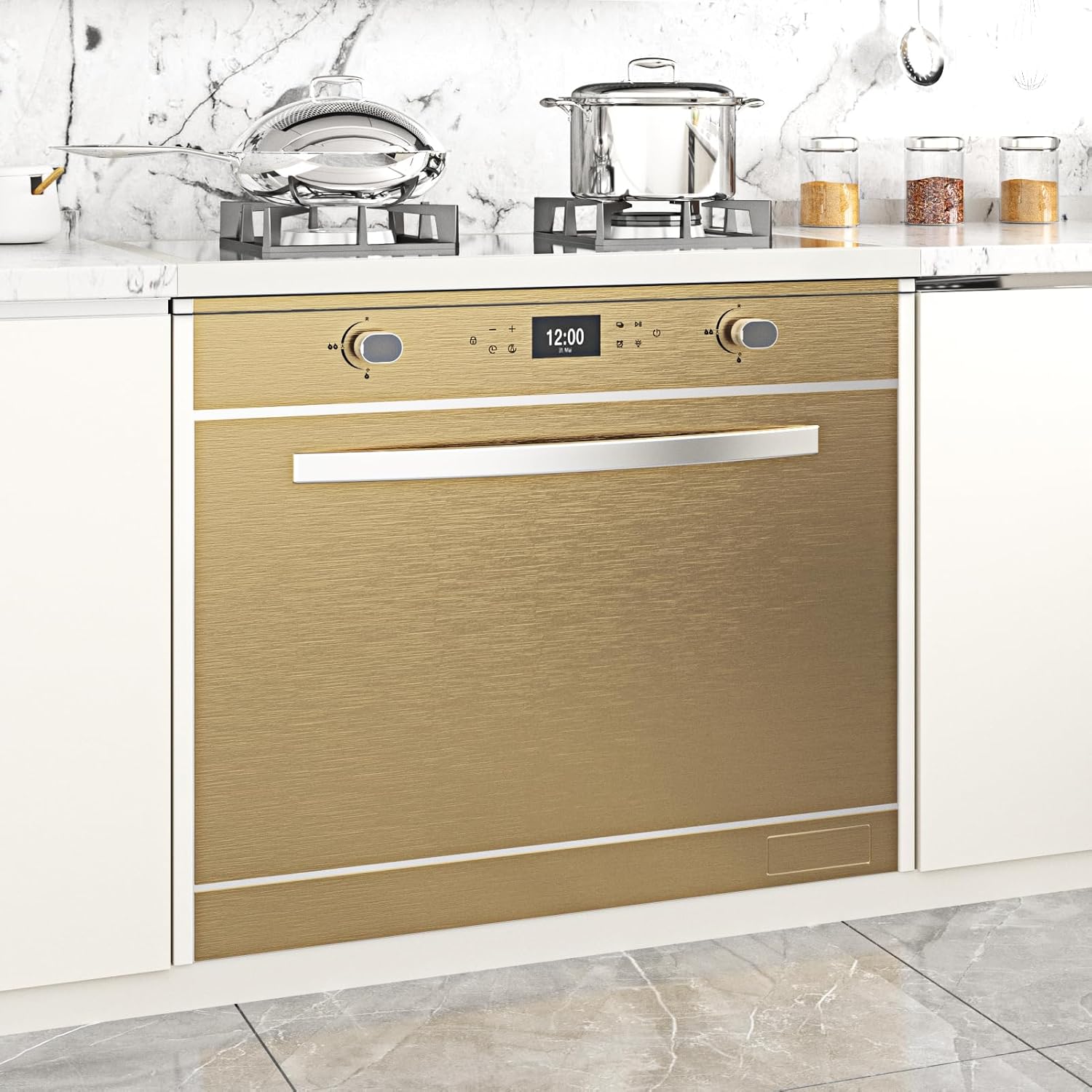 Brass Stainless Steel Contact Paper Brushed Brass Metallic Peel and Stick Wallpaper Waterproof Metal Vinyl Refrigerator Wrap Contact Paper for Countertop Cabinet Appliance Dryer 15.7"×118"