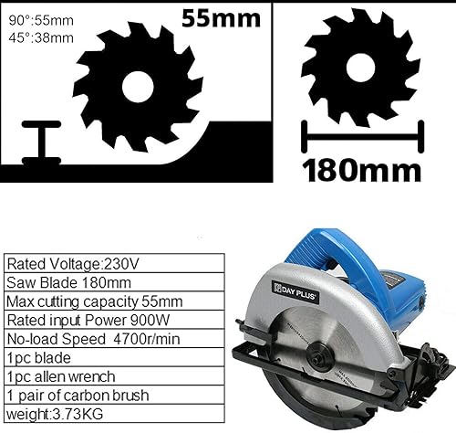 Miniatura 7 de Sierra circular de 7-14 '' 900 W potente sierra circular eléctrica 4700 rpm profundidad de corte ajustable Max 2.17 pulgadas con doble interruptor