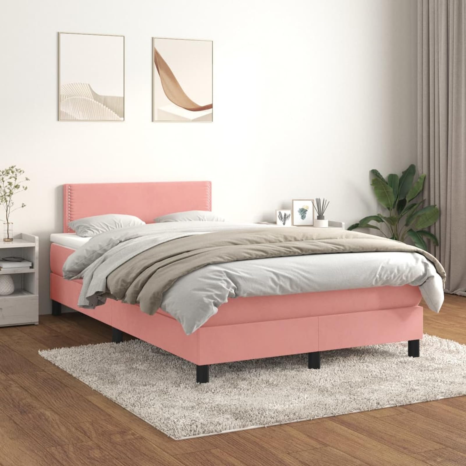 ATOMSTACK MAKER Letto a molle, rosa, 120 x 190 cm, con testiera regolabile in altezza, materasso a molle insacchettate e morbido rivestimento in velluto, ideale per chi dorme sulla schiena e sulla