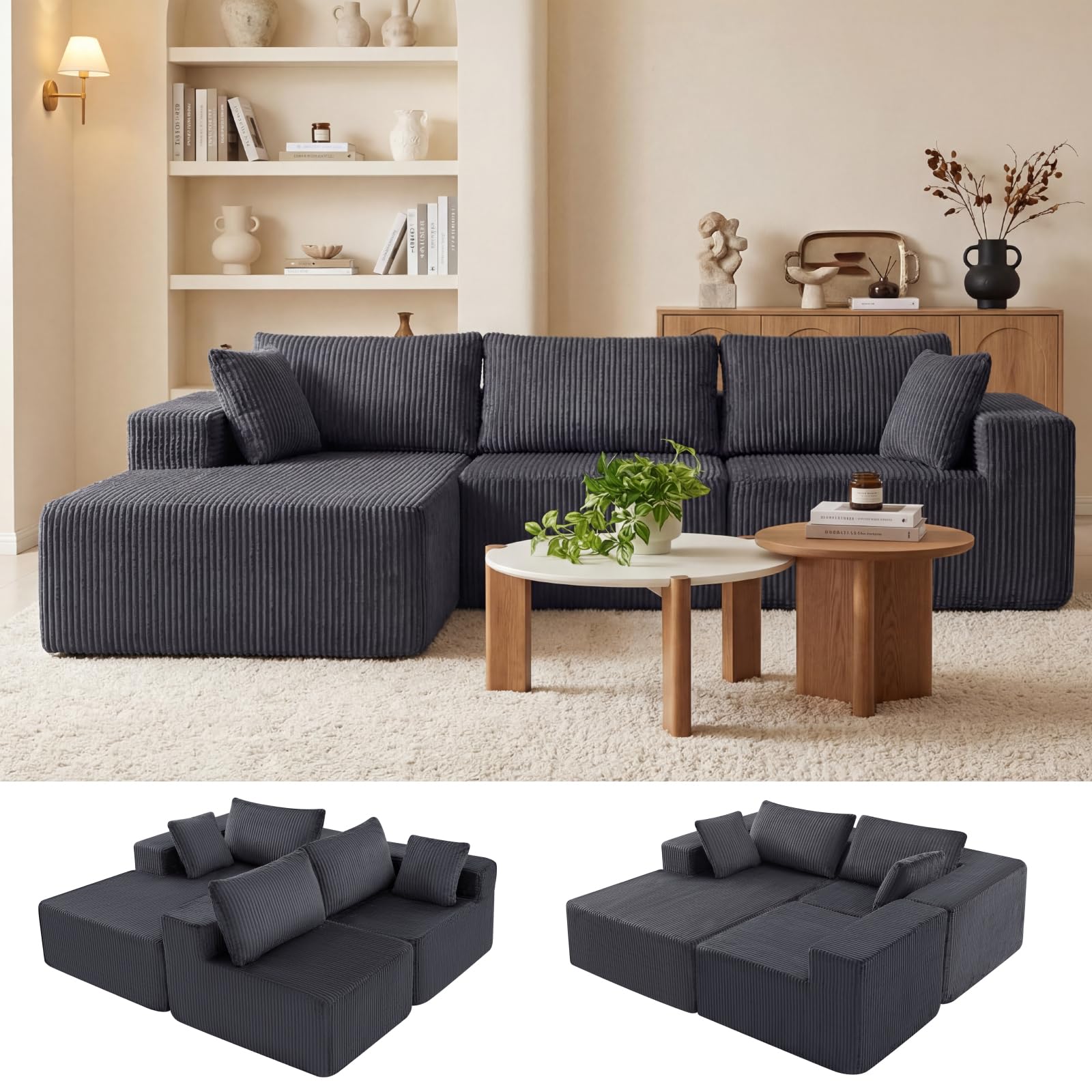 DUMOS 108 Boneless Couch Cloud Sectional Couch with L-Shape Chaise Modular Sectional Sofa with Deep Seat Upholstered Couch