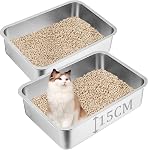 Stainless Steel Cat Litter Box, 50×35×15cm Low Entry Metal Litter Pan, Large Litter Box for Cats and Kittens, Easy Cleaning, Odor Free