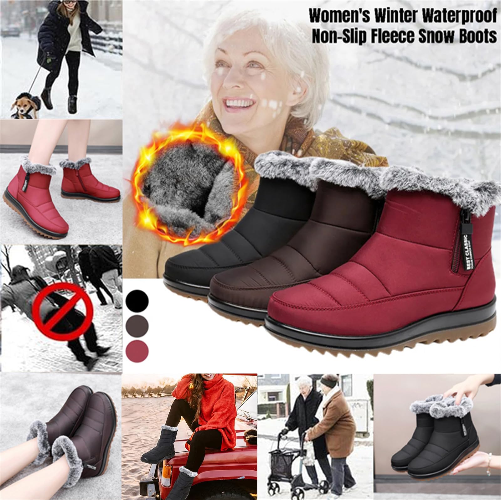 Botas de nieve de invierno para mujer, impermeables, antideslizantes, con forro de piel cálida, botas de invierno cómodas para exteriores