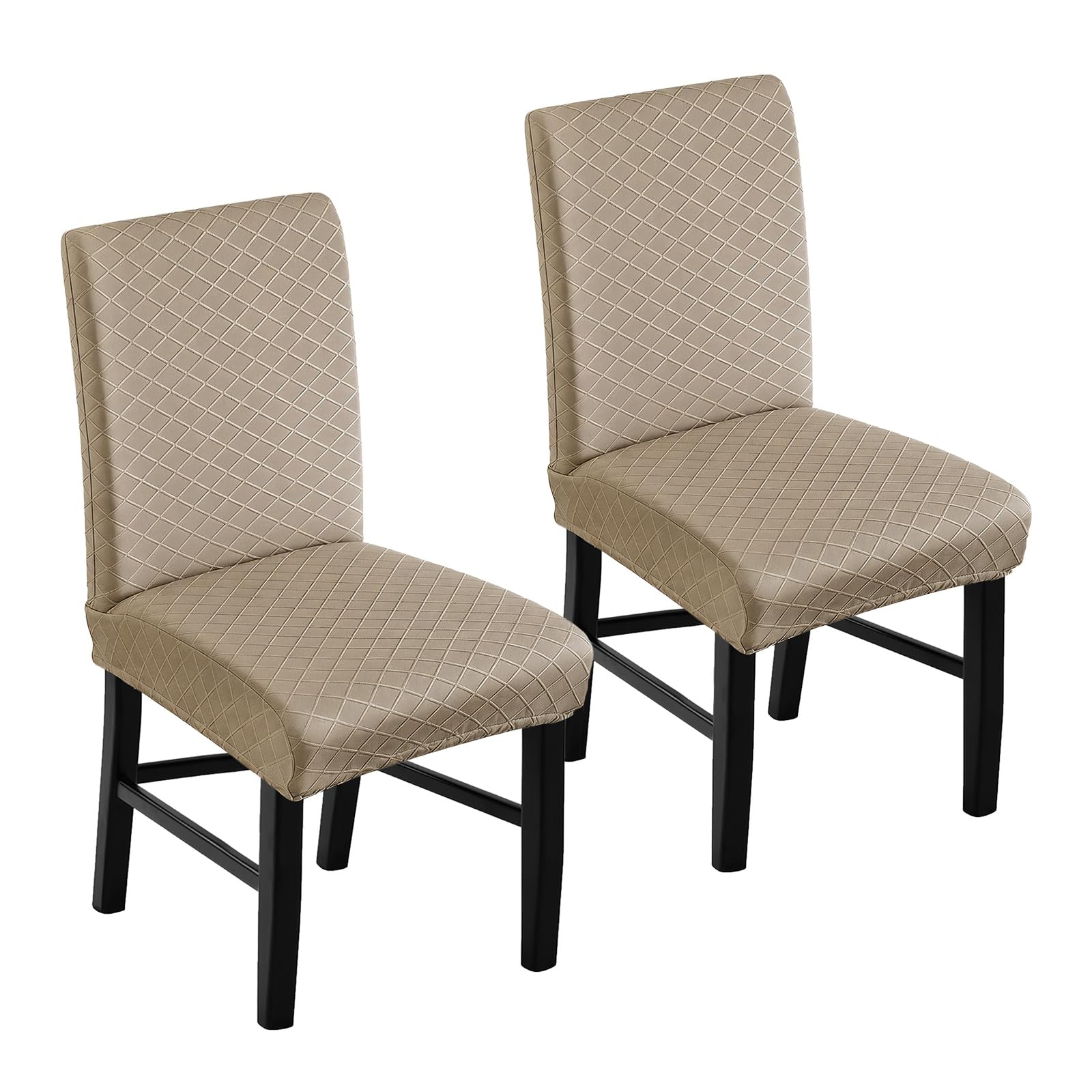 sourcing map 2Pcs Dining Chair Covers, Waterproof High Back Chair Covers with Elastic Band Stretch Seat Protector Slipcover Diamond Pattern for Home, Kitchen, Bedroom, Brown