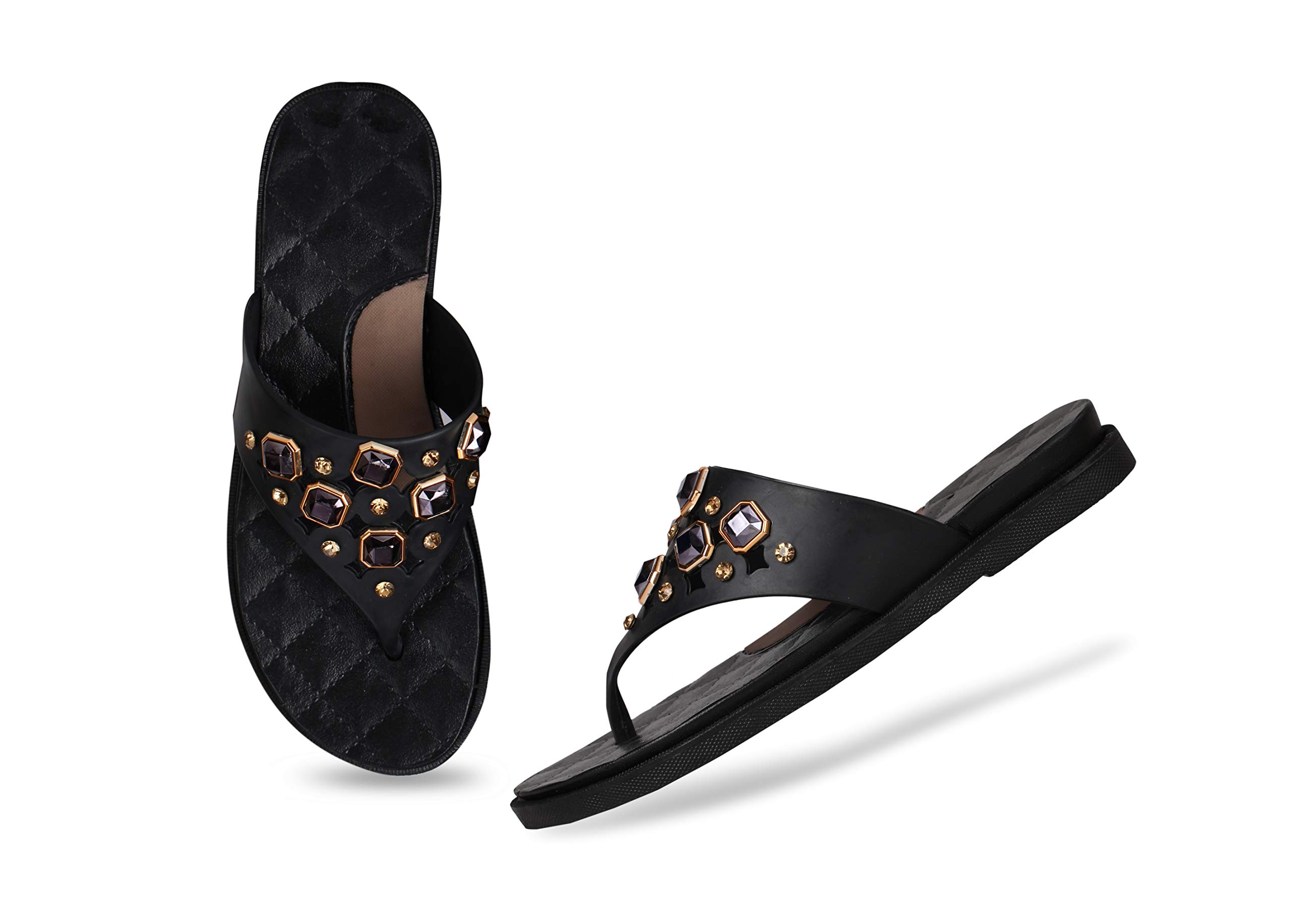 BlackBeatle V Stone Flat Slipper Flip Flops for Women,Black,39 (Euro) (B08JJ74K15) Amazon Price History, Amazon Price Tracker