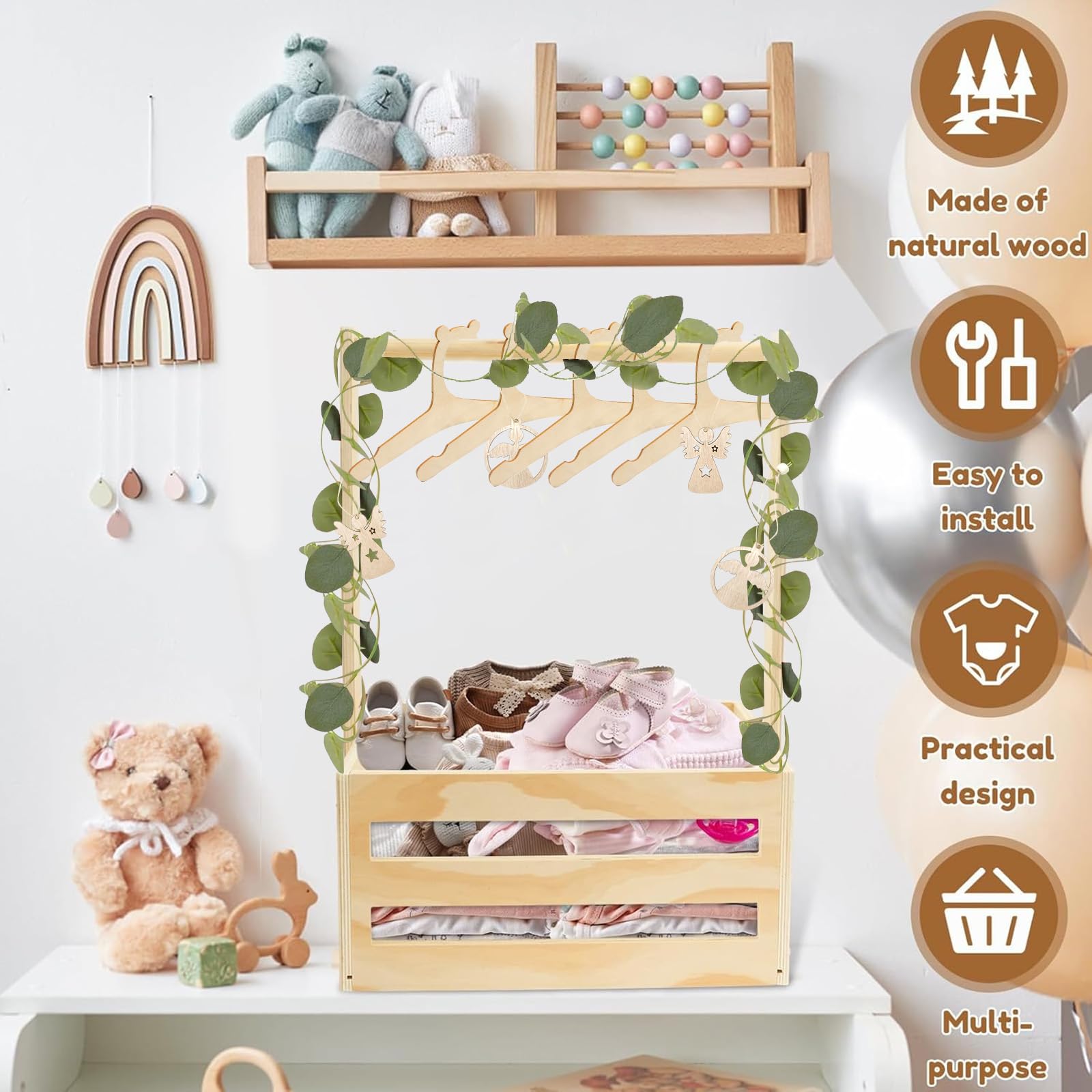 Regalo Baby Shower Pratico Cassettiera Per Baby Shower In Legno – Con 5 Grucce, Manico E Cesto Portaoggetti Cesto Portaoggetti Legno