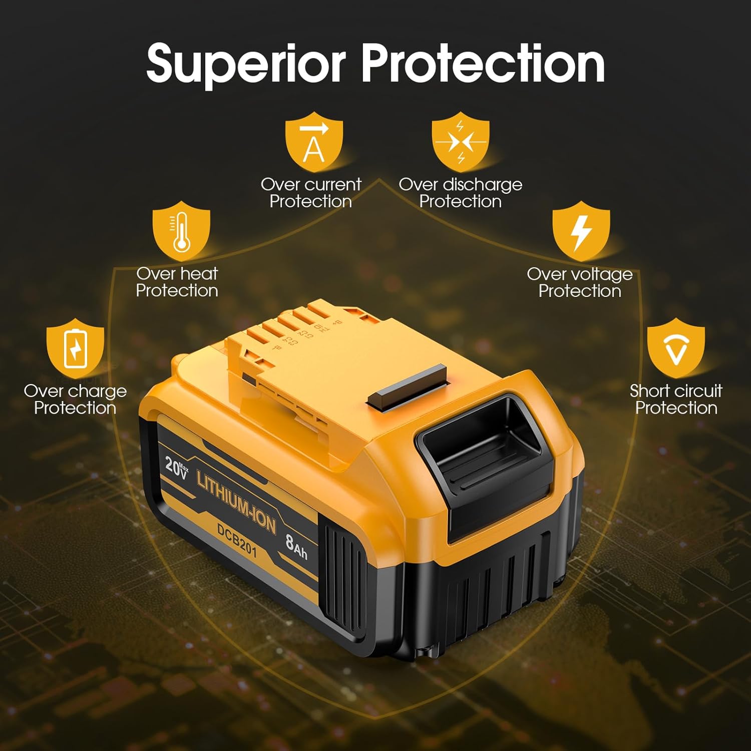 2 Pack 8.0ah Replacement for dewalt 20v max Battery Lithium Compatible with DCB208 DCB200 DCB206 DCB205 DCB203 Apply dewalt 20v max Cordless Power Tools, LED Indicator - Image 4