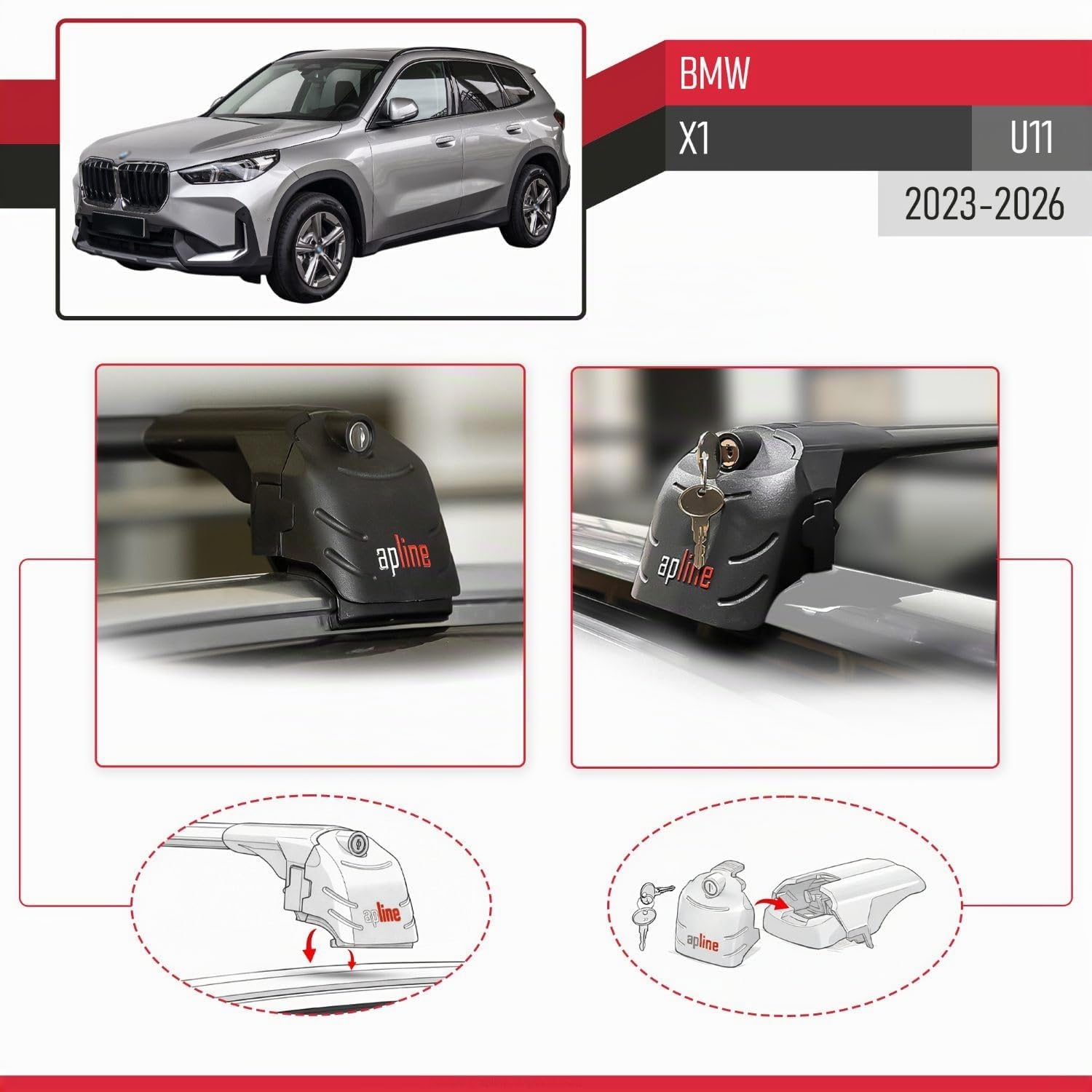 Compatibile con BMW X1 (U11) 2023-2026 Modello ACE-2 Barre Tetto Portapacchi Auto Barre Portatutto Nero Alluminio 2 Barre