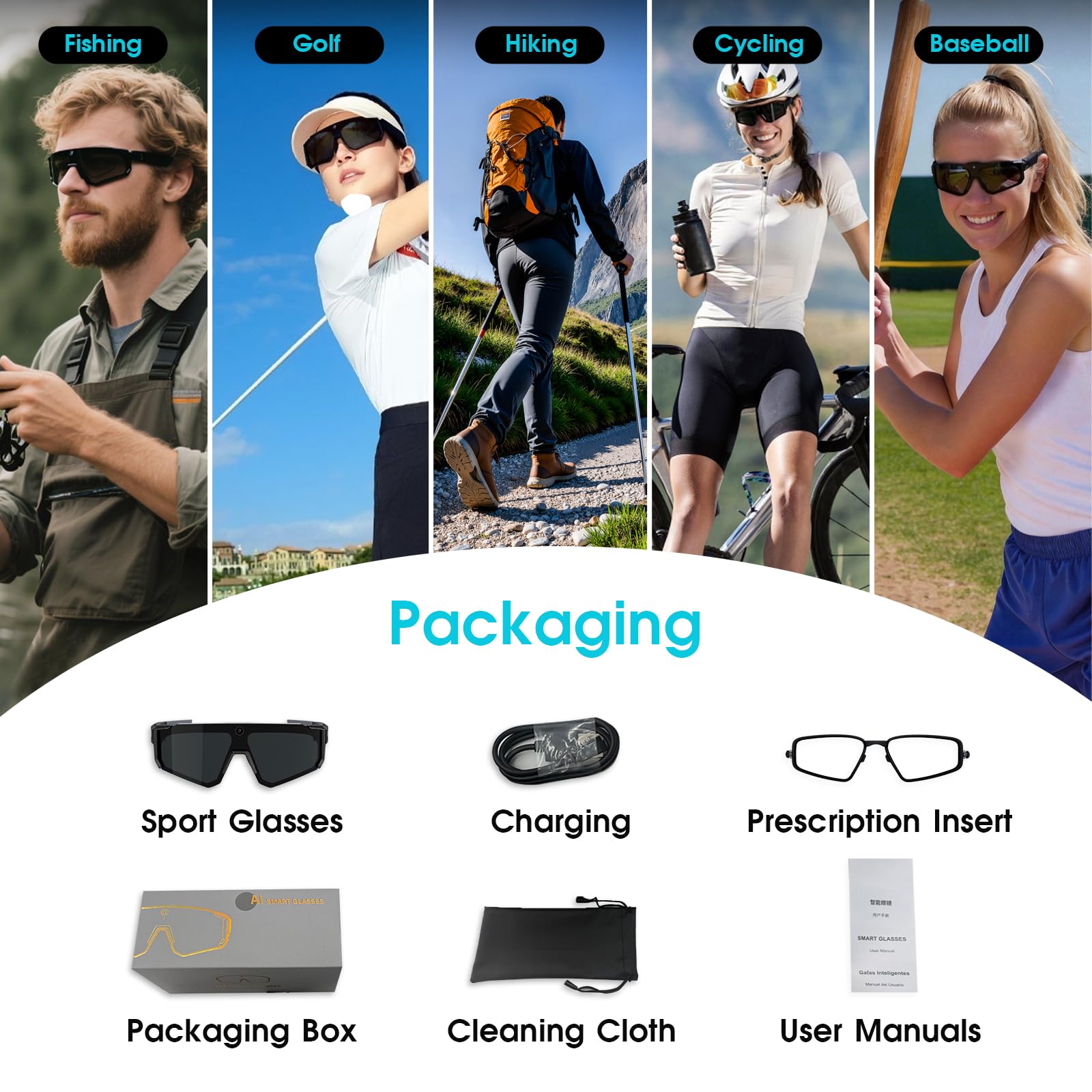 AI Smart Glasses mit Kamera – Fahrradbrille- & Sportbrille für Damen/Herren mit 4K HD Video, Foto & Übersetzung, UV400-Schutz, perfekt für Radtouren & Outdoor-Aktivitäten