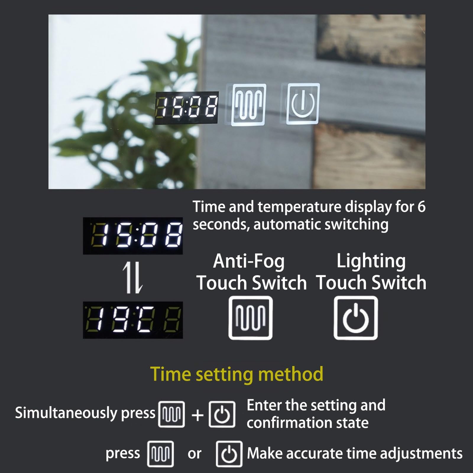 Specchio Bagno LED,Specchio Trucco con Luci,Dimmerabile,Anti Appannamento,Specchio Montato a Parete con Smart Touch Button,Specchio da Bagno Senza Cornice alla Moda (Size : 50cm)