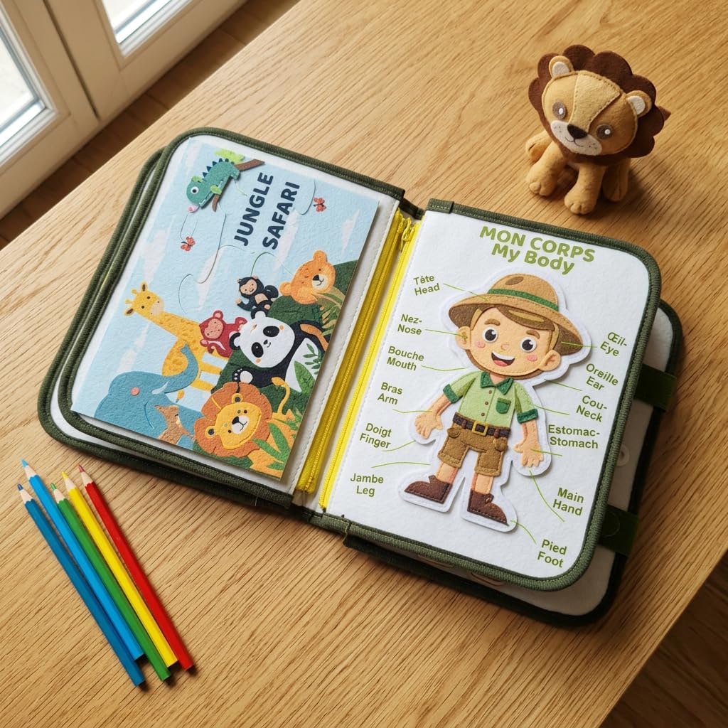 Générique Jouet Éducatif Montessori 9-en-1 – Busy Board Bilingue Français/Anglais, Développement Sensoriel, Motricité Fine & Apprentissage Ludique pour Enfants de 1 à 5 Ans