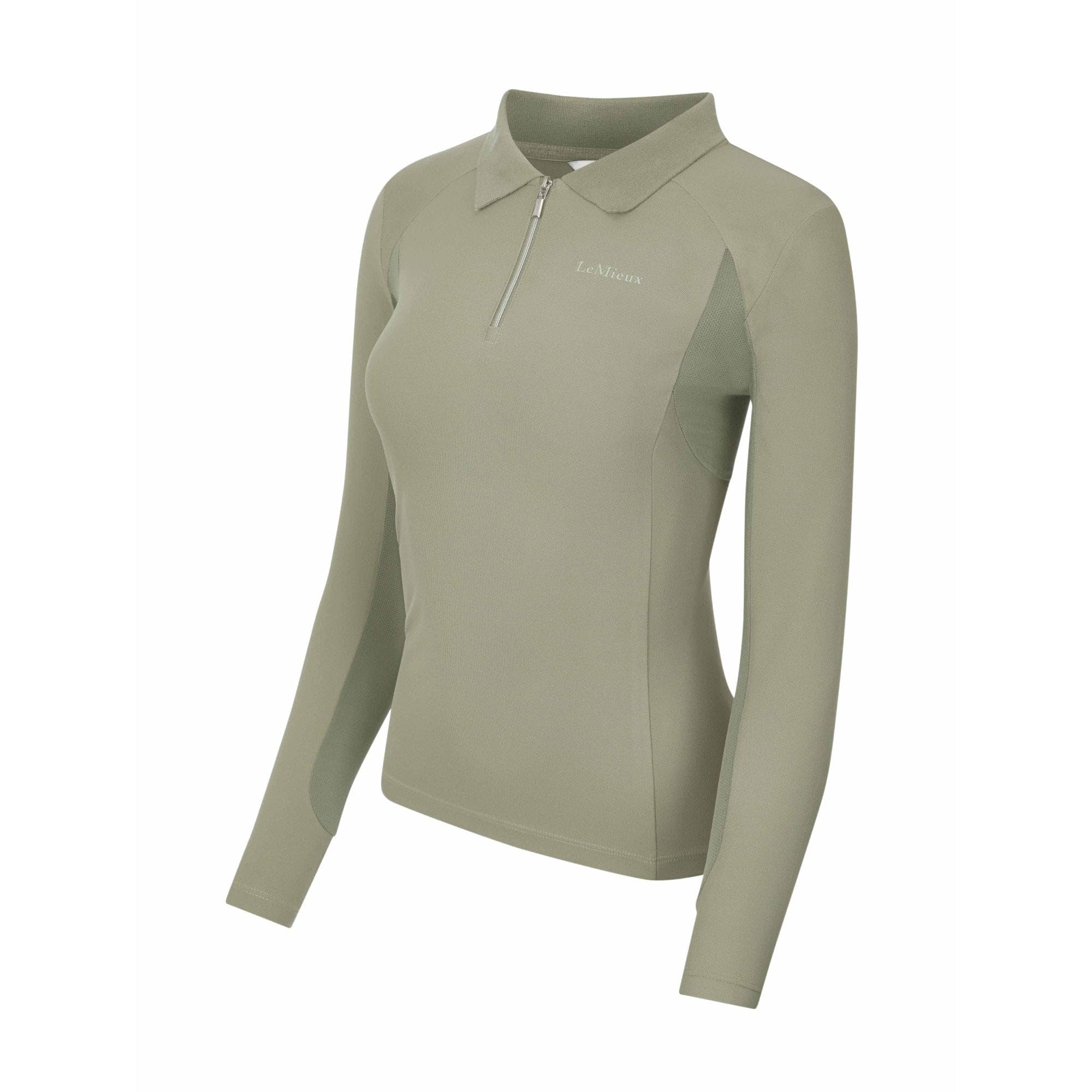 LeMieux Polo de sport à manches longues – Super léger – Tissu piqué doux – Fermeture éclair 1/4
