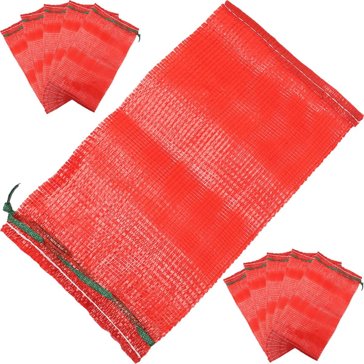 50pcs Reusable Mesh Produce Bags 49x27cm Red Net Storage Bags for Onions Potatoes Garlic Citrus Fruits Drawstring Bulk Vegetable Packing