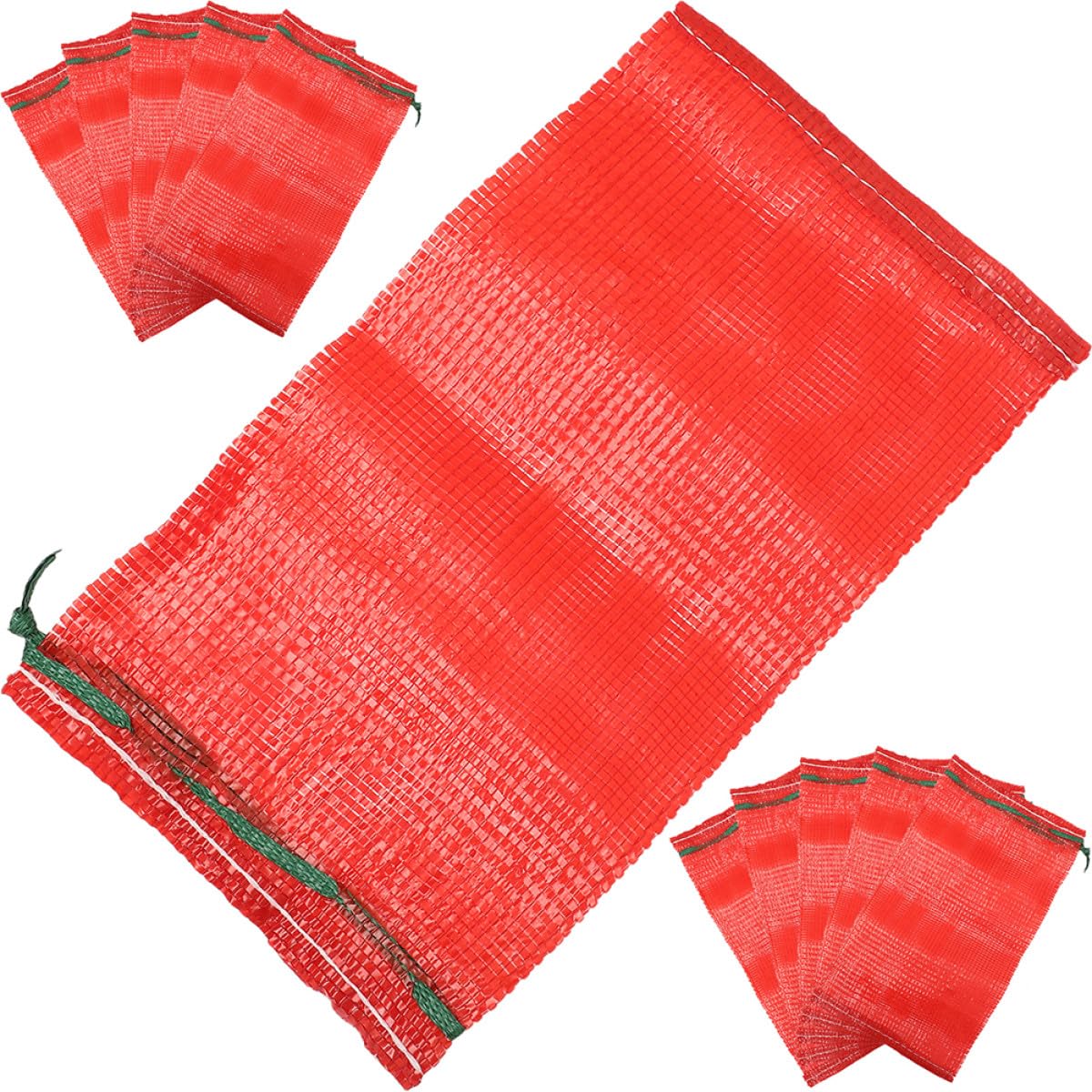 ibasenice Bolsas de Malla Reutilizables Paquete de 50 Unidades Cordón, Material de Polipropileno, Gran Capacidad Rojas para Almacenamiento de Verduras y Frutas