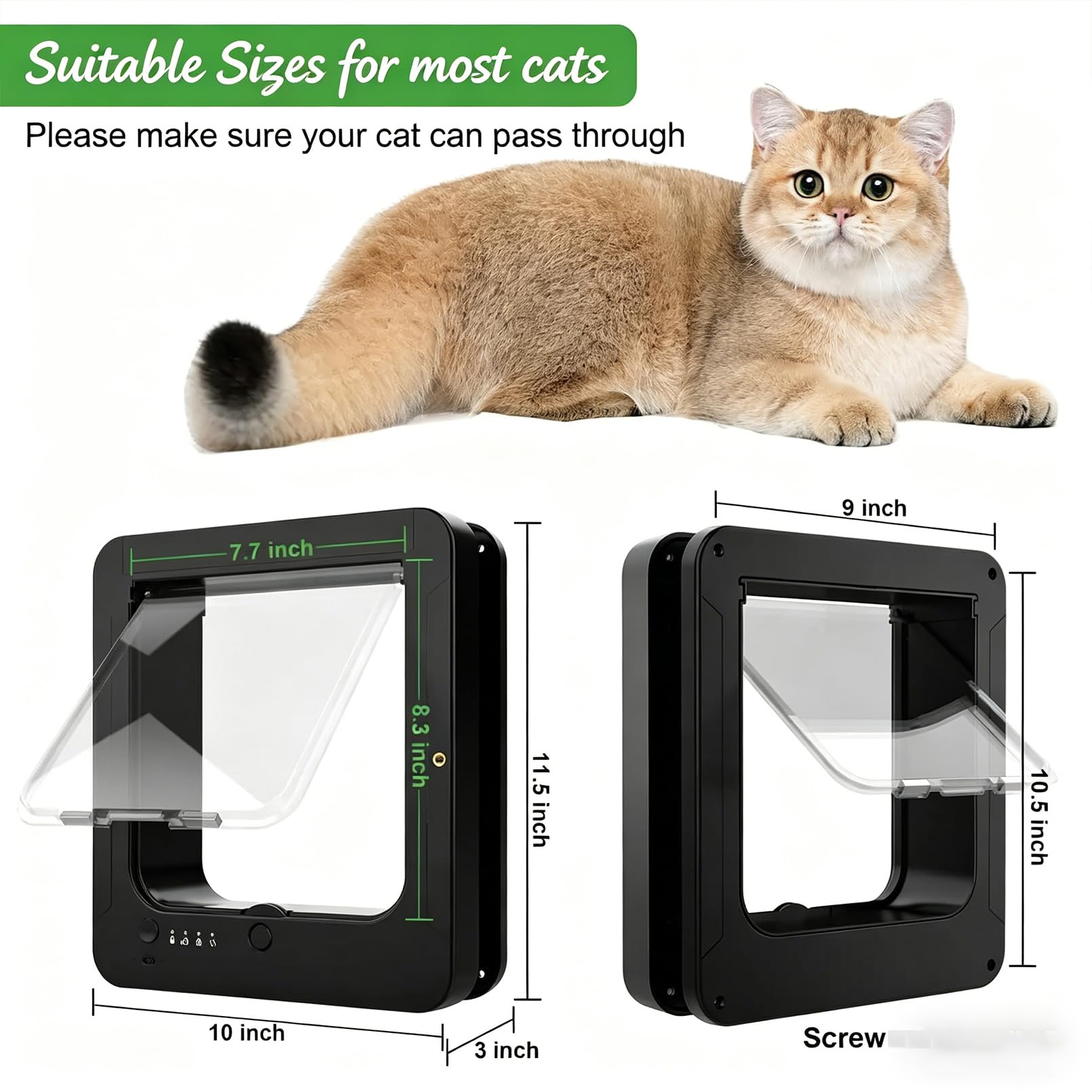 Puerta para Mascotas con Microchip Inteligente para Gatos Y Perros Pequeños, Desbloqueo Automático con 2 Llaves De Collar, Control Remoto, Bloqueo En 4 Direcciones, Puerta De Gato Impermeable