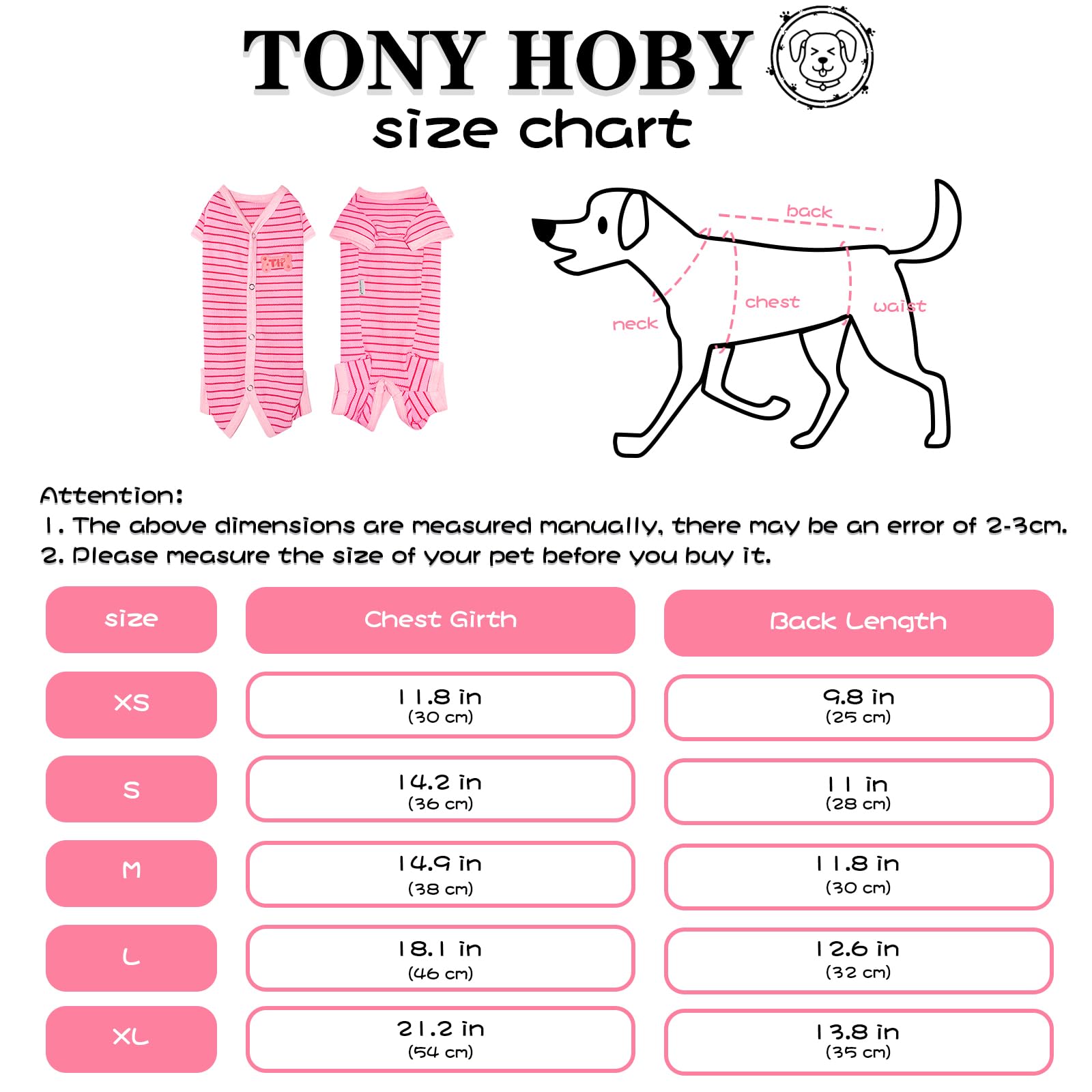 TONY HOBY Dog Female Pajamas, Dog Jumpsuit with Waffle Stripes, 4 Legged Dogs Pajamas for Medium Small Dogs (Pink, Girl, S)