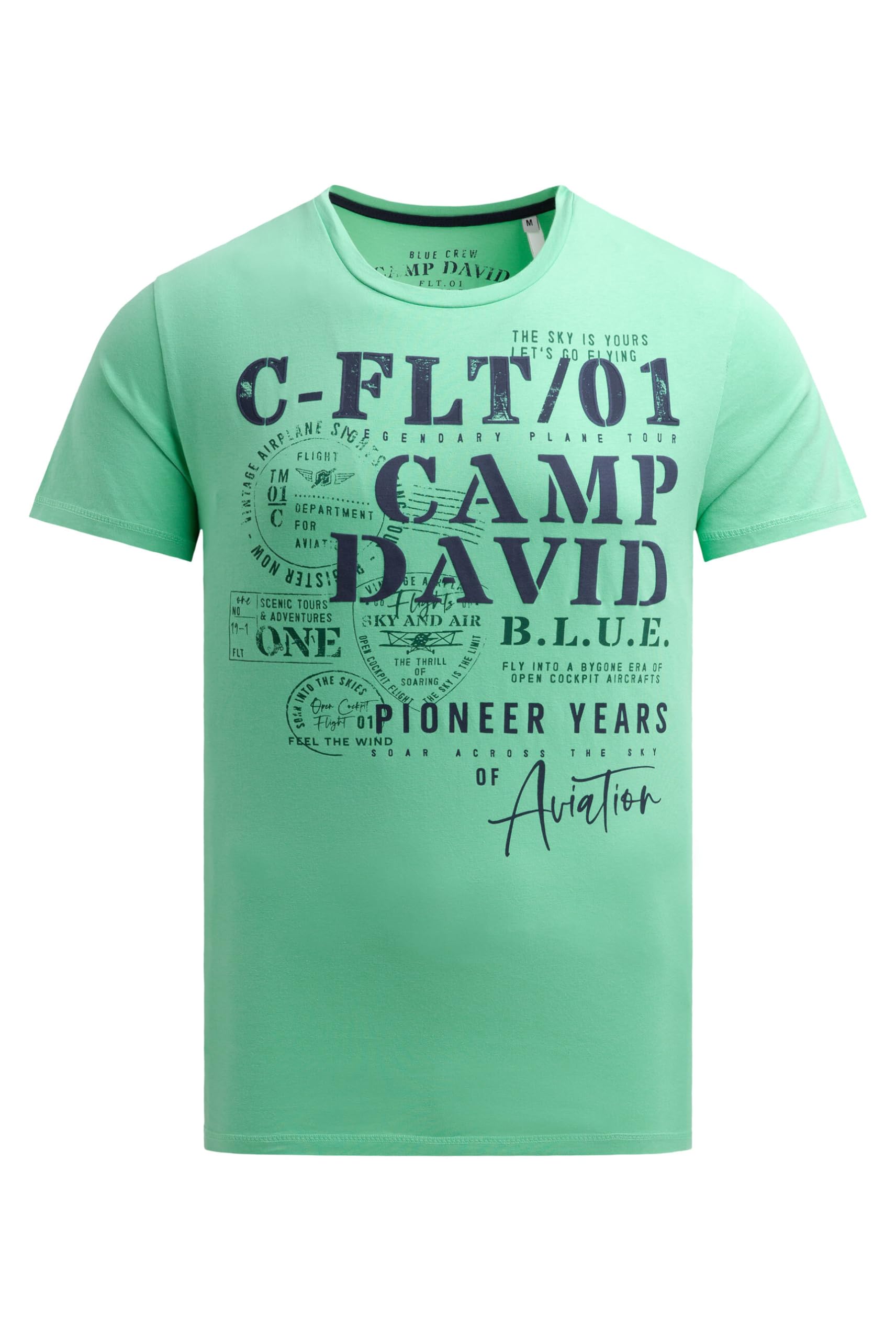 Camp David Camiseta para hombre de cuello redondo con estampado puffprint