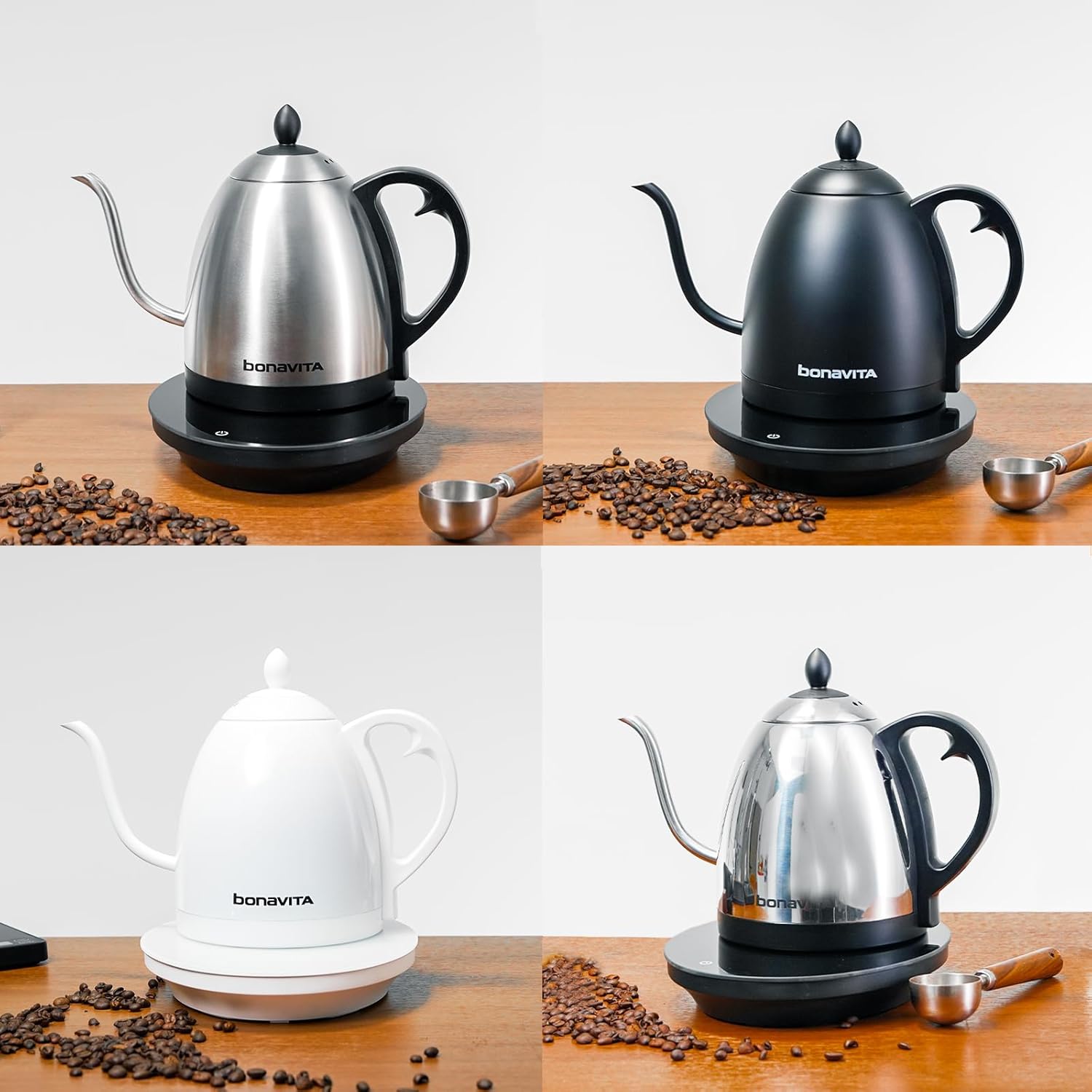 Bonavita Cosmopolitan 1.0L Gooseneck Electric Kettle, Stainless Steel Water Boiler for Coffee Brew and Tea Precise Pour Control, 6 Preset Temps, Glass Touch Panel, 1200W Fast Boil, Matte Black