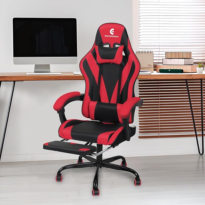 Silla Gamer Con Reposapiés y Respaldo Ajustable Color Negro miniatura 2