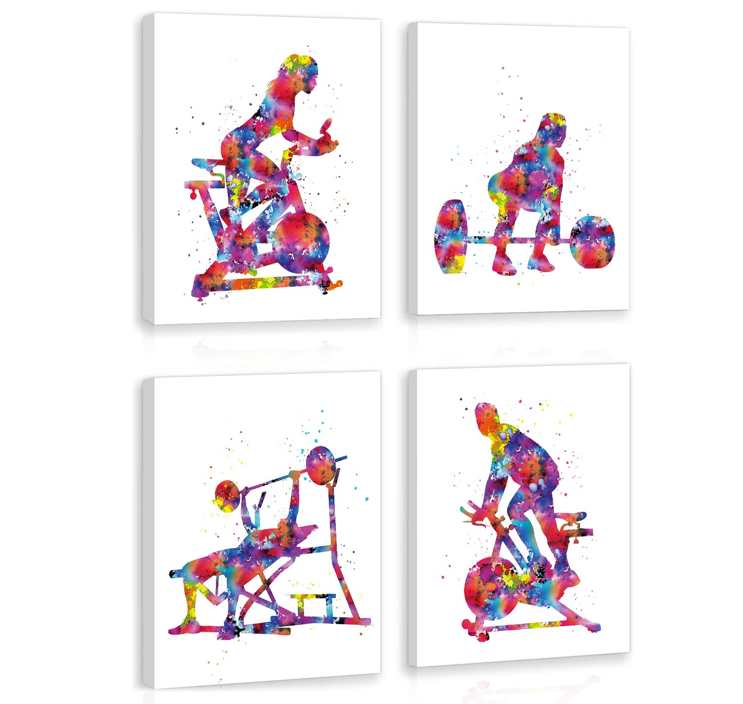 CHDITB Wall Art for Home Gym, Set of 4 Watercolor Workout Posters (12x16 Inches), Bodybuilding Art Prints, Exercise Room Decor