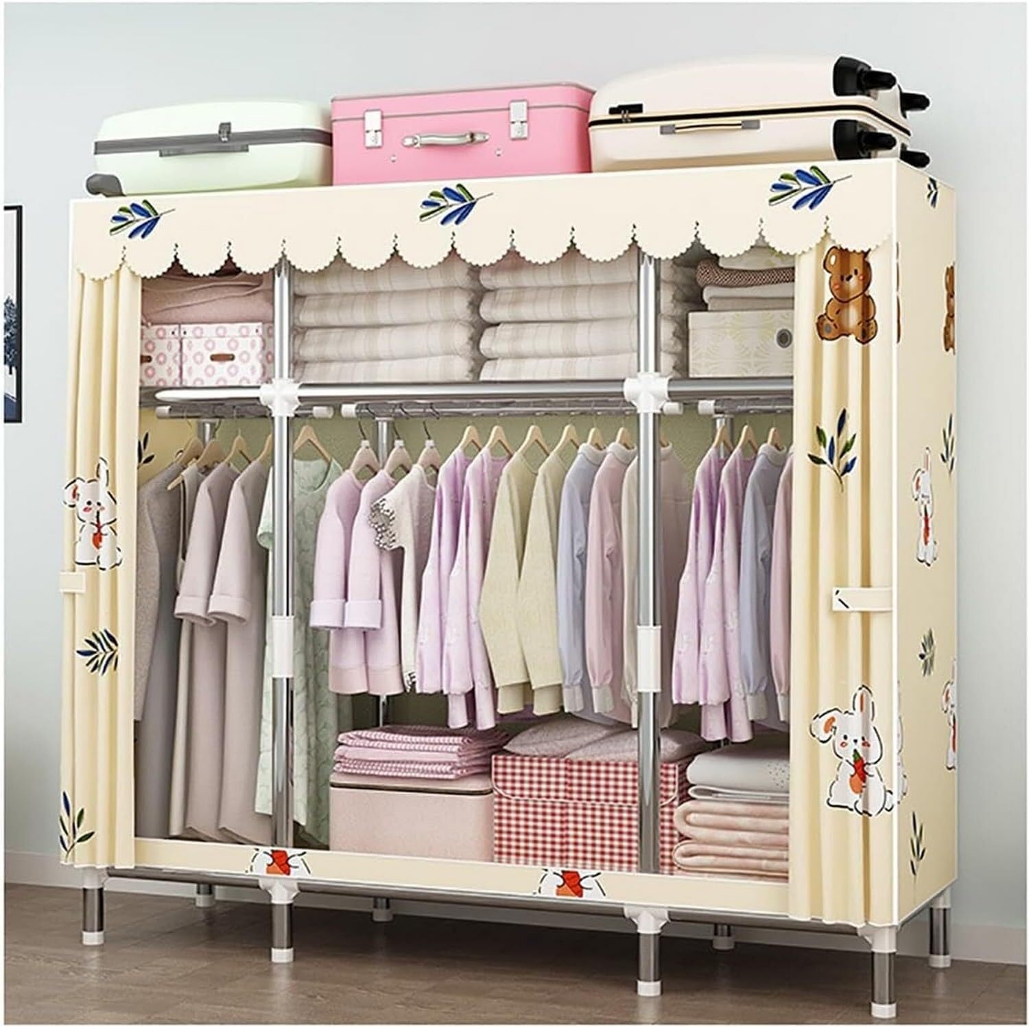 Armoire portable 66 pouces avec 3 étagères et 3 tiges de suspension