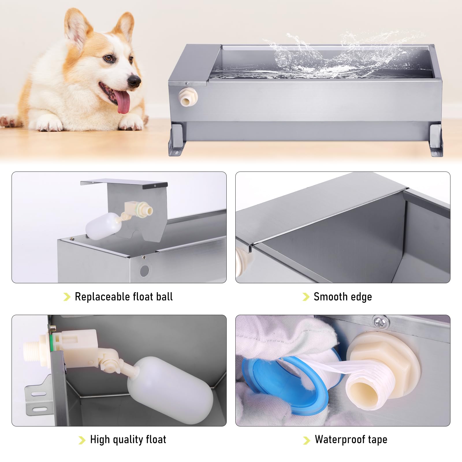 Abbeveratoio Automatico per Cani, Abbeveratoio per Cani in Acciaio Inox di Grande Capacità con Tubo Flessibile Intrecciato e Connettore, per Polli, Oche, Anatre, Ecc.