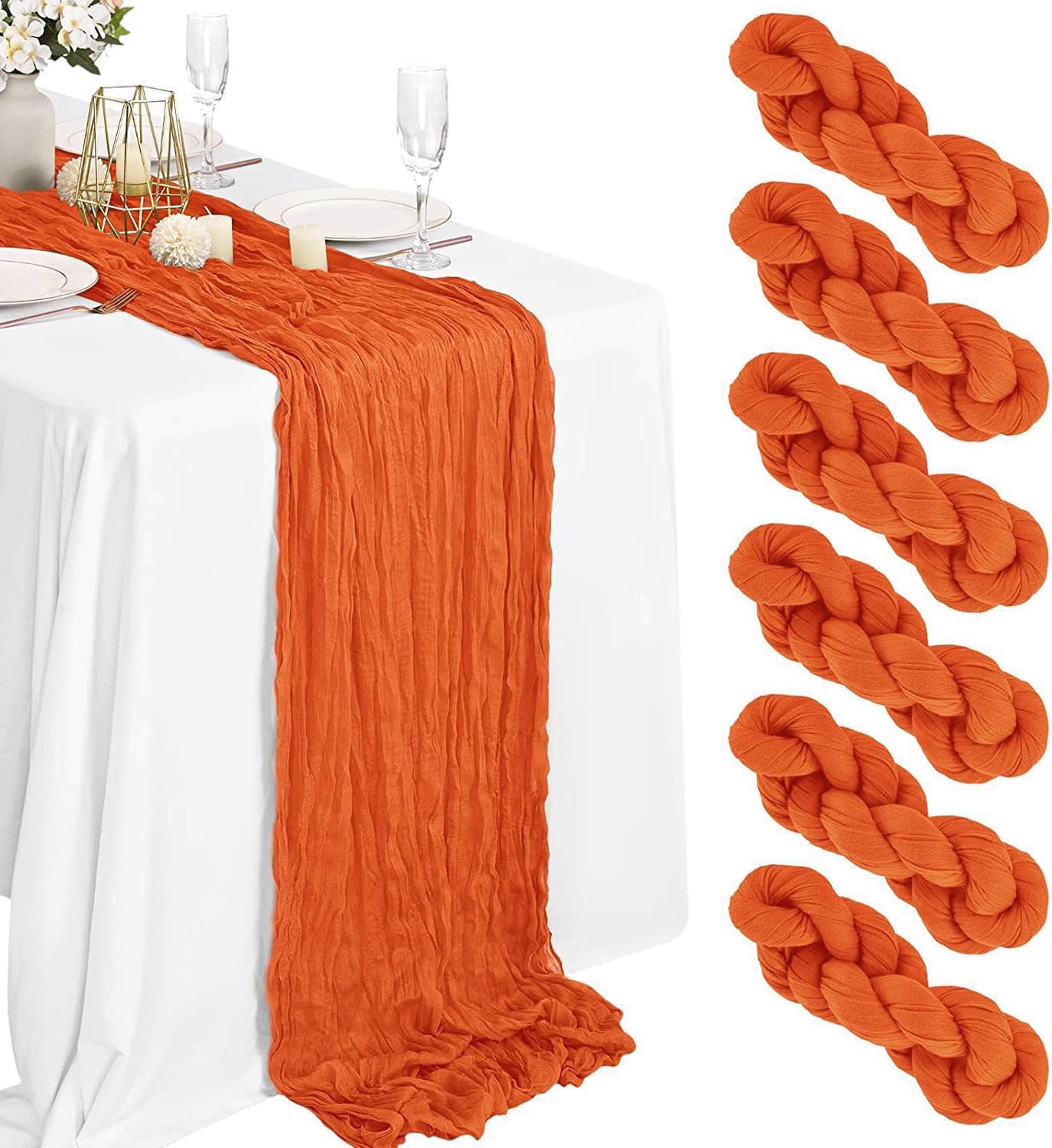 vctops 6 Pack Cheesecloth Table Runner 10ft Long Boho Gauze Cheese Cloth Table Runner Rustic Sheer Runner for Wedding Bridal Baby Shower Birthday Party Christmas Holiday Table Decoration,Beige