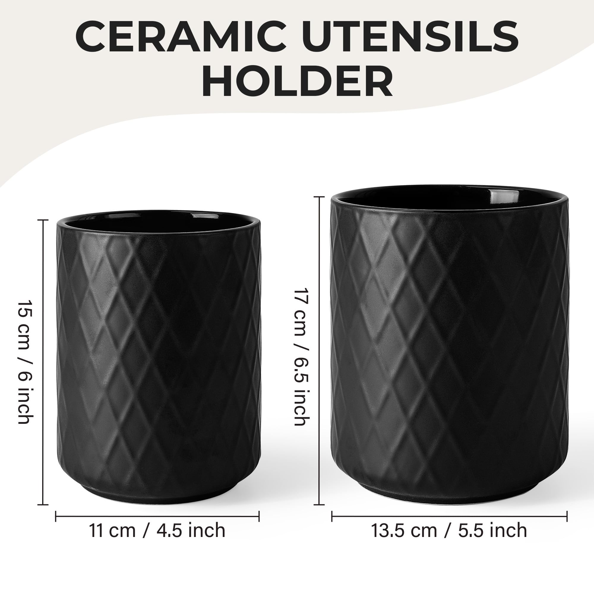MIAMIO, Kitchen Utensil Holder Ceramic / Kitchen Organizer Set, Farmhouse Decor for Organizing Countertop and Storing Cutlery - Image 2