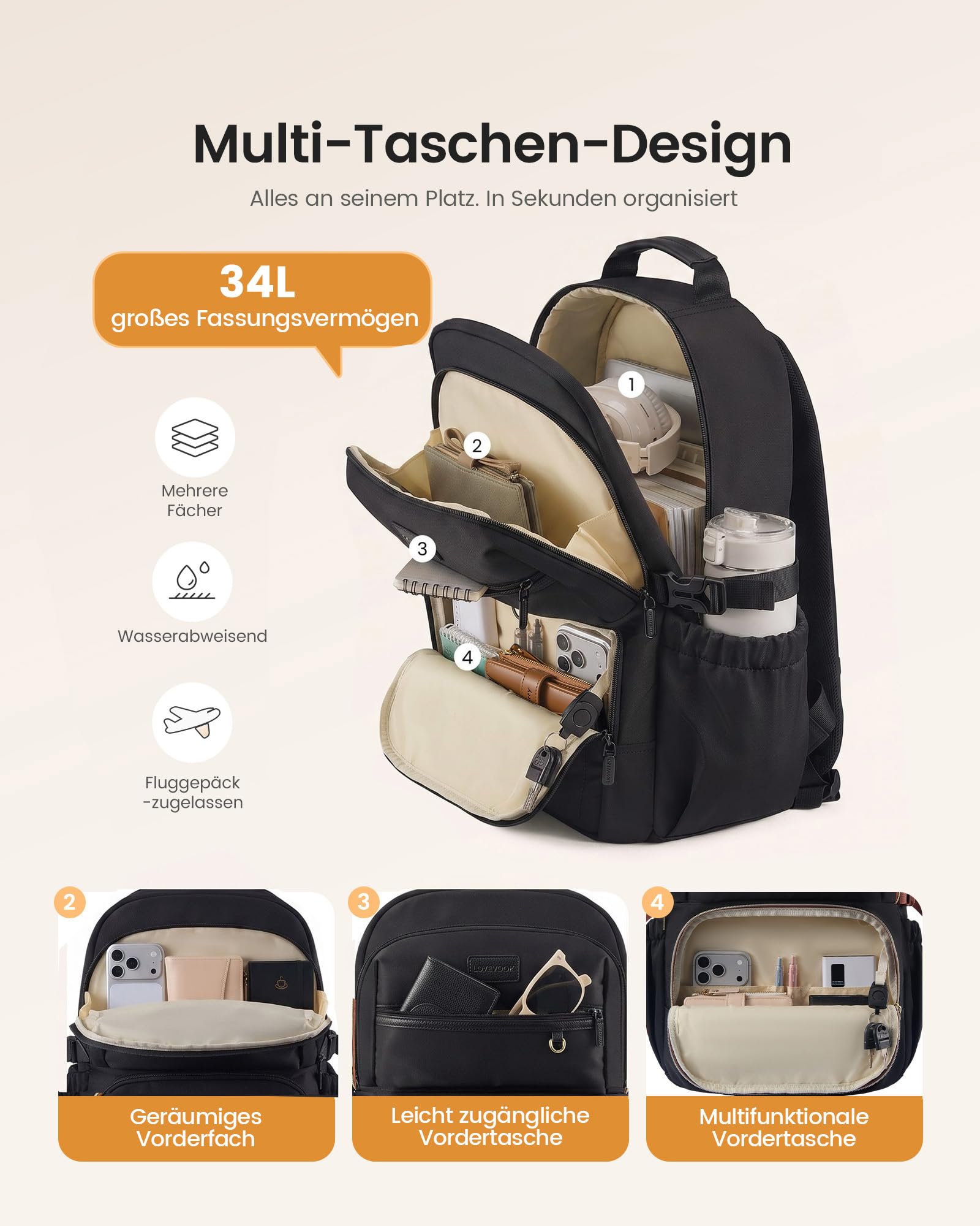 LOVEVOOK Rucksack Damen, 17,3 Zoll Laptop Schulrucksack Arbeitsrucksack