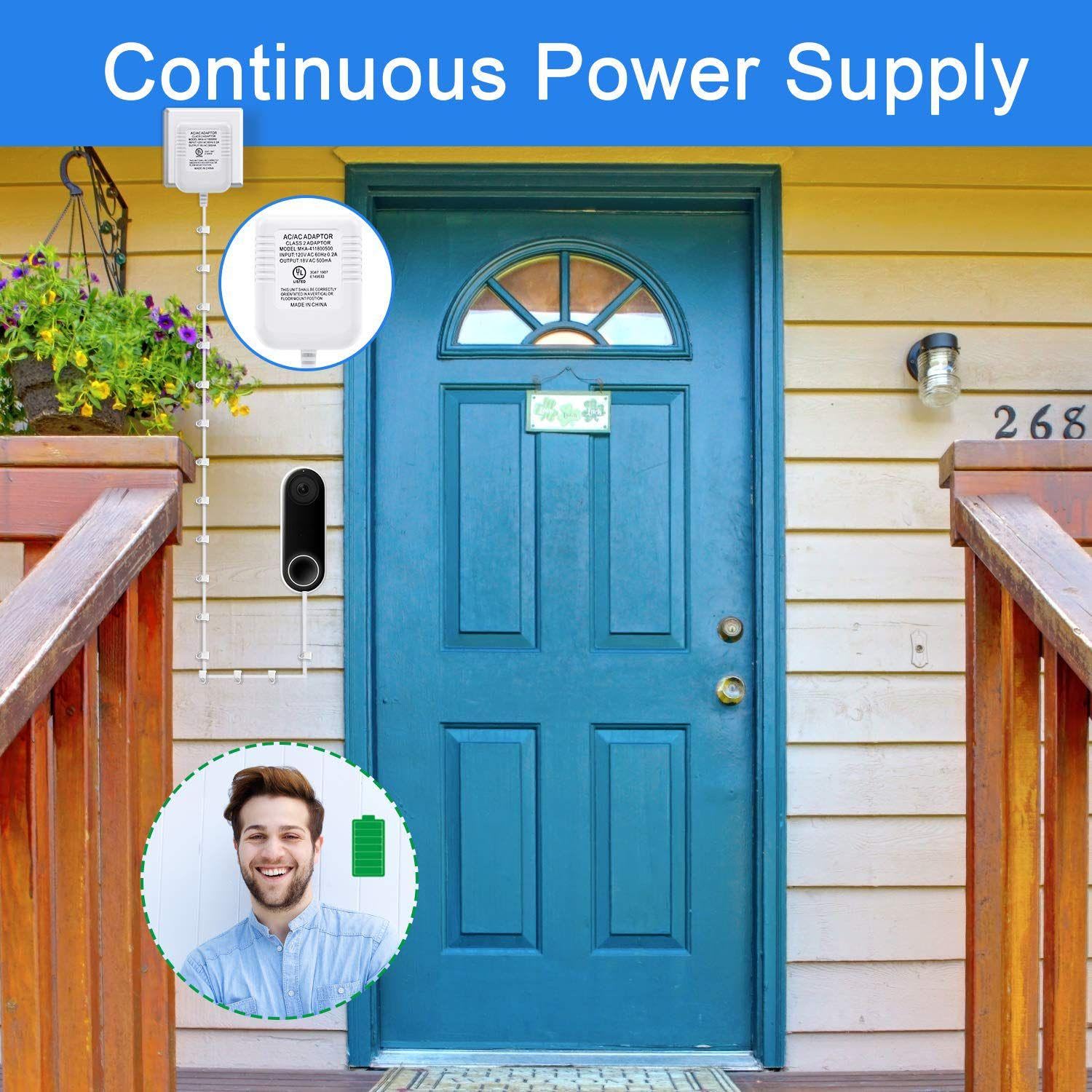 Hotop Power Adapter Compatible with Nest Hello Video Doorbell, Arlo and Eufy Doorbell, 18 Volt 500mA Transformer UL Certified with 16.4 ft Cable
