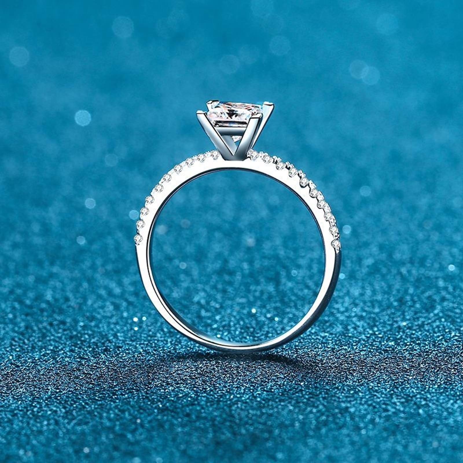 Frauen Ring 925, Hochzeit Ringe Prinzessinnenplatz Moissanit Antragsring für Frauen