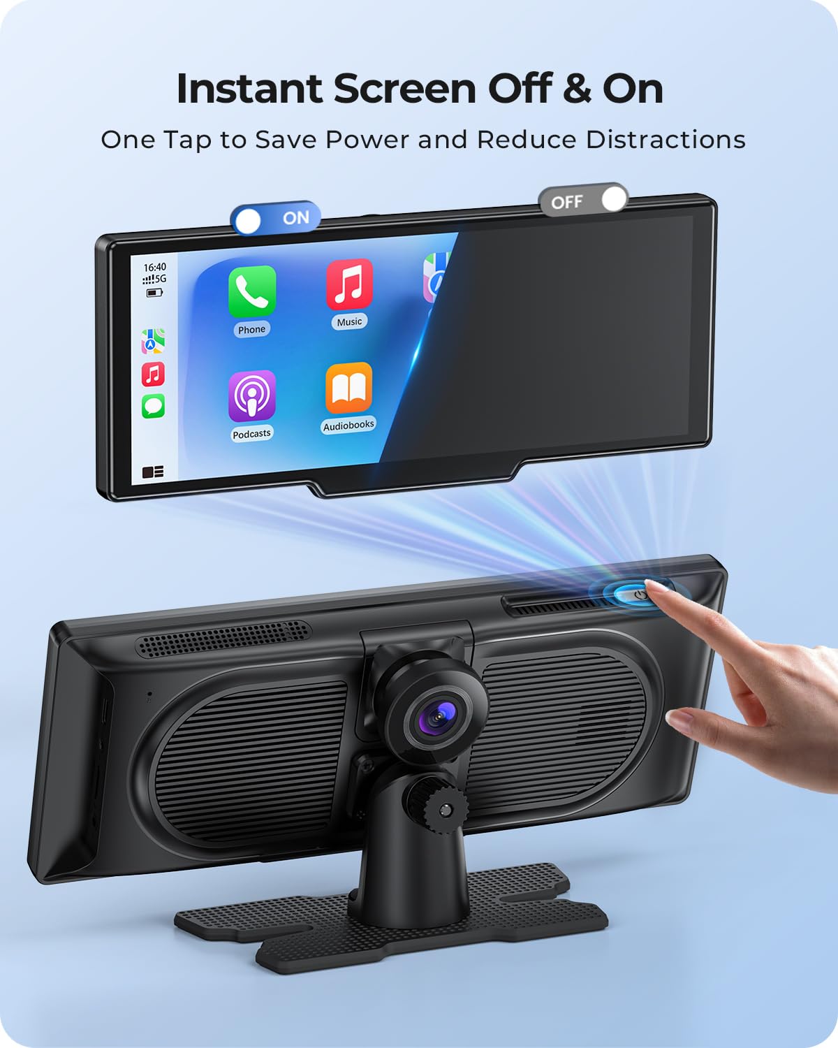 Bezprzewodowy przenośny wyświetlacz Car Play o przekątnej 9,26" z przednią kamerą 4K i tylną kamerą HD - podwójna kamera samochodowa dla Apple CarPlay i Android Auto z aktualizacjami OTA