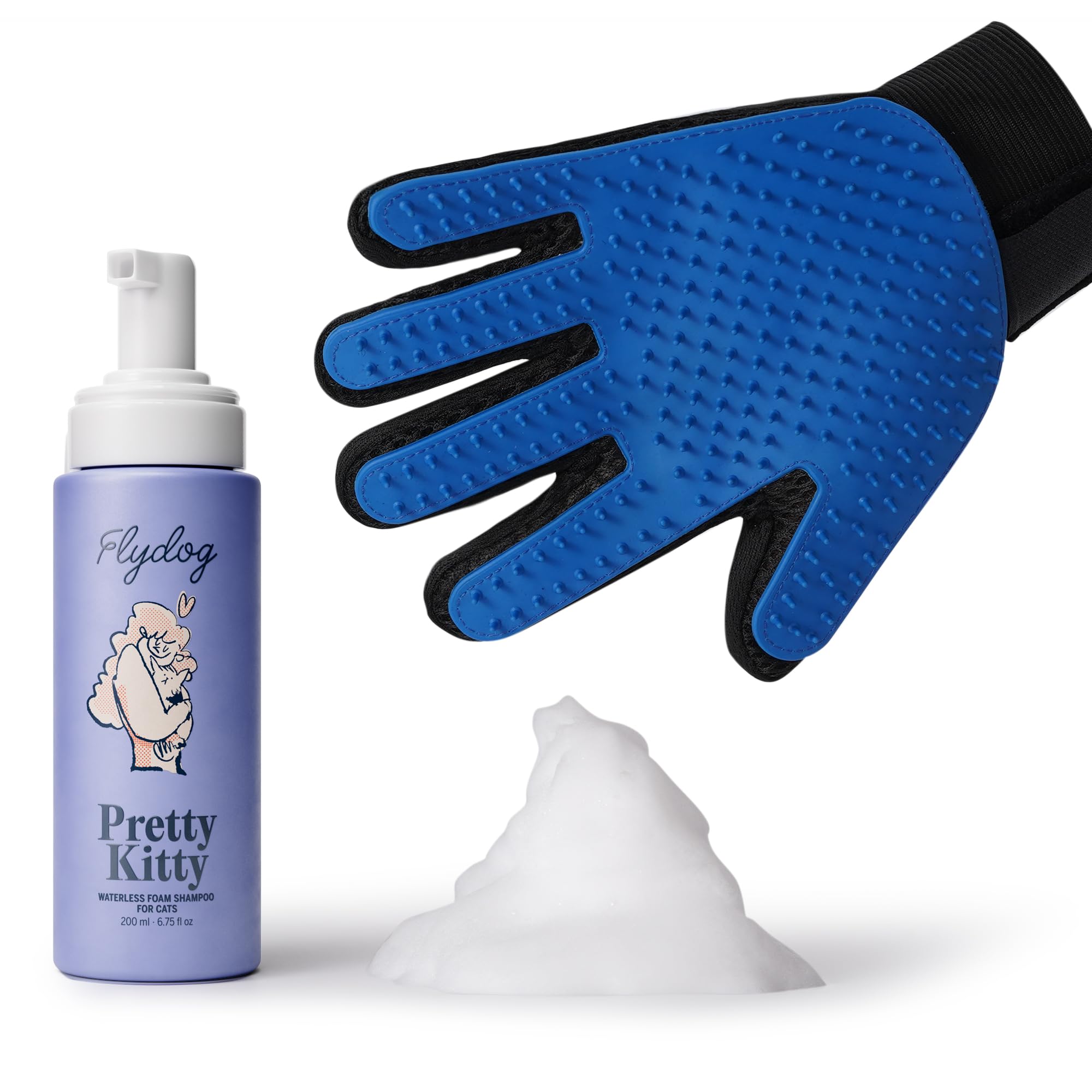 Pretty Kitty Waterless Cat Dry Shampoo with Grooming Glove (Left-Handed)– No Rinse, Lick-Safe, Moisturizing for Dry Skin, Dandruff, Deshedding, Wash Soap Spray Foam for Kitten