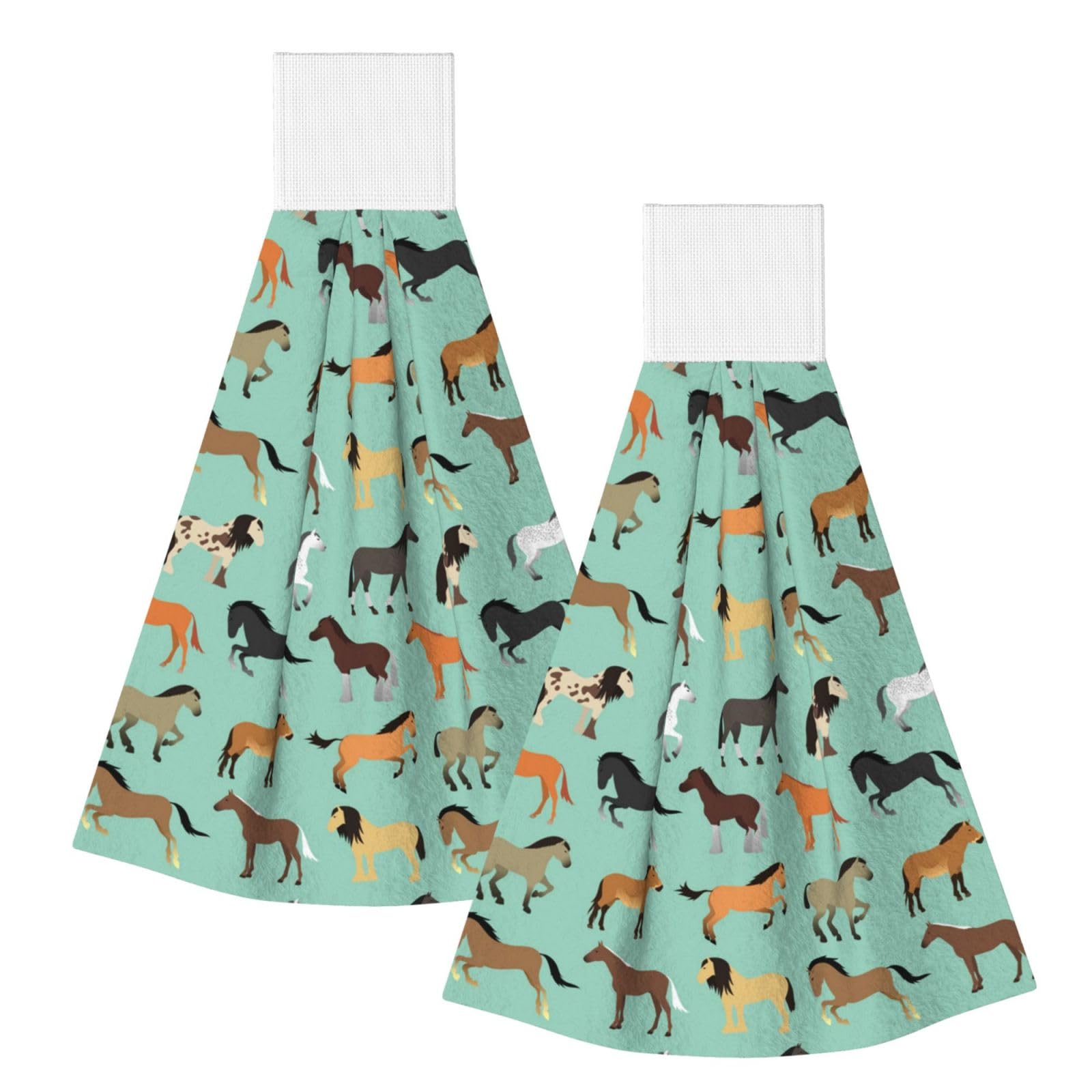 DOPKLNA Horse, 2 Pcs Hanging Coral Fiber Hand Towels for Bathroom, Absorbent Kitchen Towels