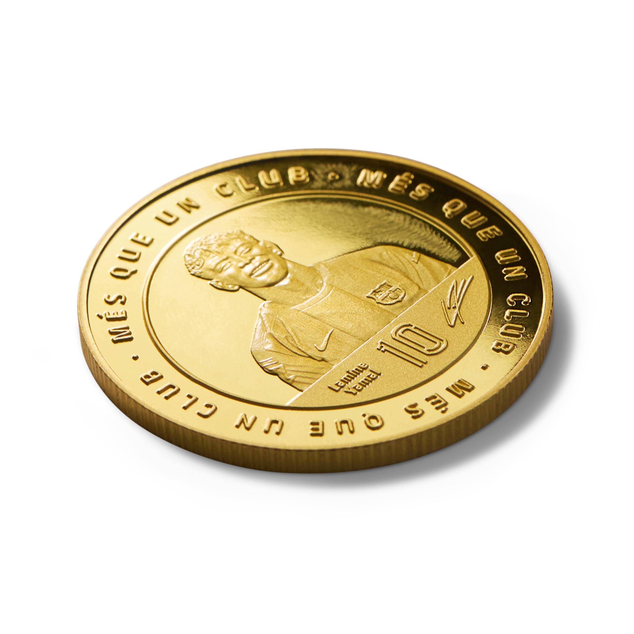 FC Barcelona - Moneda edición Especial con Escudo y Retrato en Relieve de Lamine Yamal, acompañado del número 10 y su Firma grabada - Coleccionable - Dorada - Producto Oficial