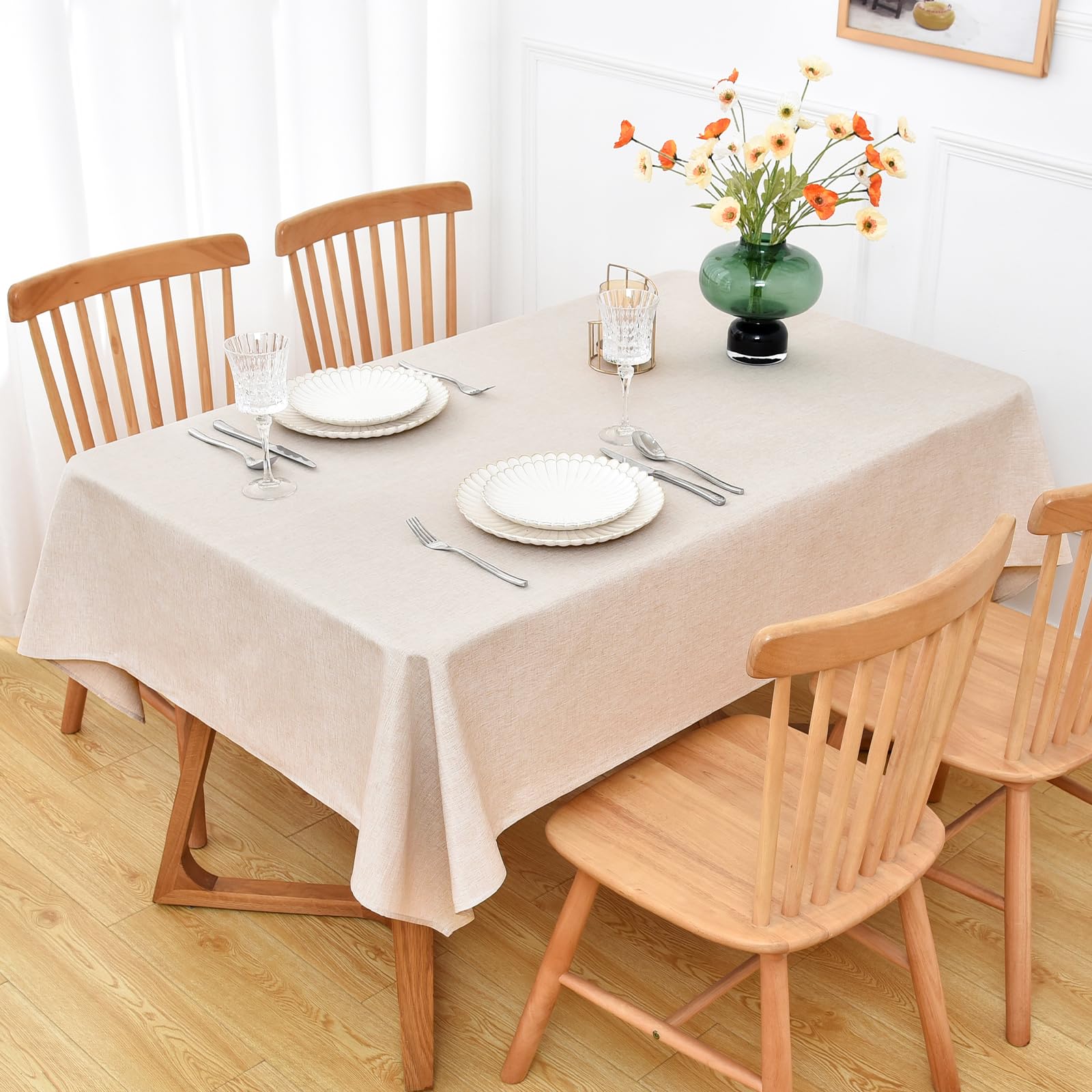 NEWISHER Farmhouse Water Resistant Rectangle Tablecloth 140x200 cm (55x78 inch), Faux Linen Table Cloth Wipe Clean - Image 2