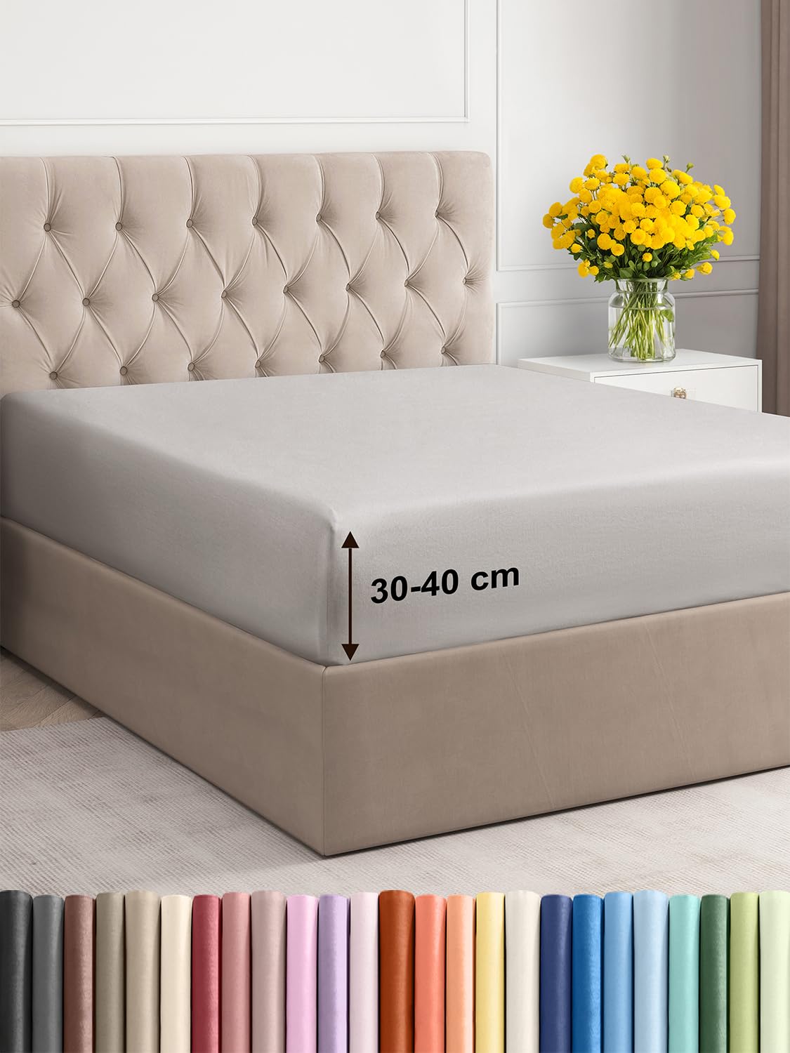 Lenzuolo con angoli 200x200cm - Extra profondo per materassi fino a 40cm (16") di altezza - Morbida microfibra spazzolata - Antipiega, resistente al restringimento e colori - OEKO-TEX - Grigio chiaro