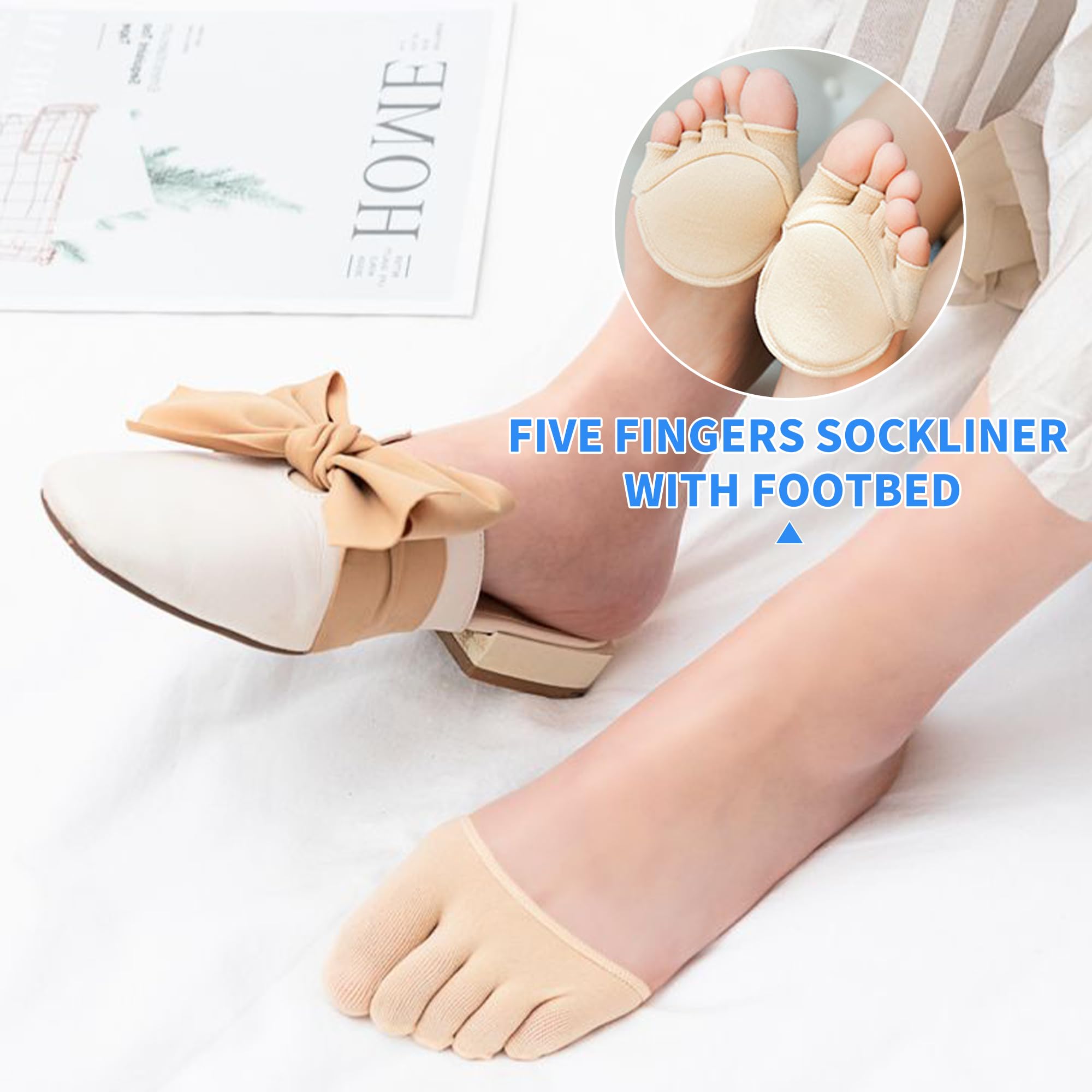 SooGree 2 pares de calcetines para dedos de los pies, medias medias medias almohadillas de bola de pie almohadillas para el antepié para mujer, separador de dedos, calcetines invisibles