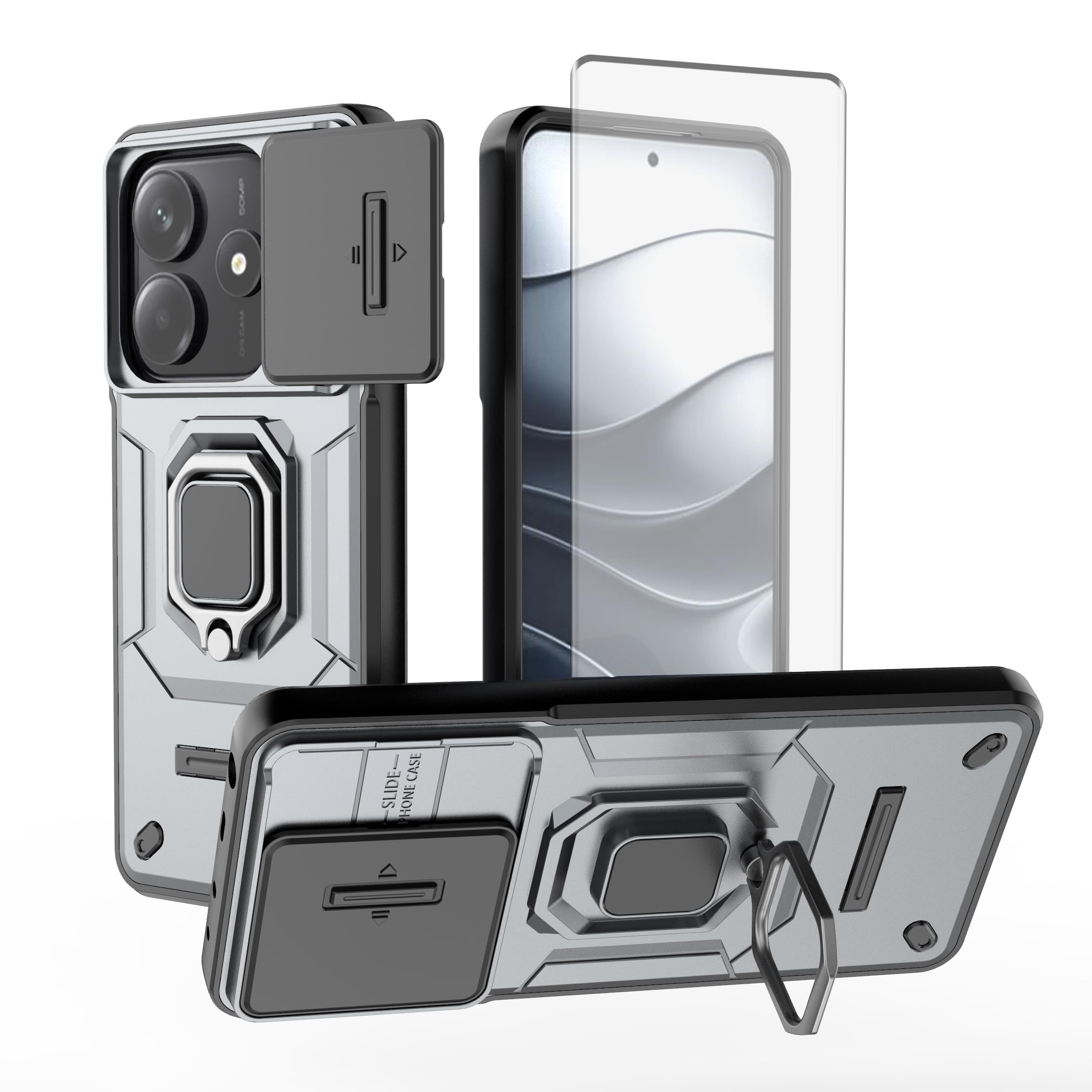 Asuwish Phone Case For Poco X7 Pro With Slide Camera Cover Tempered Glass Screen Protector Ring Holder Stand Rugged Slim Protective Military Grade