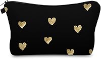Aiphamy Cute Brushed Gold Heart Travel Makeup Bag - Soft Polyester Cosmetic Pouch for Women, Small Purse Organizer Gift