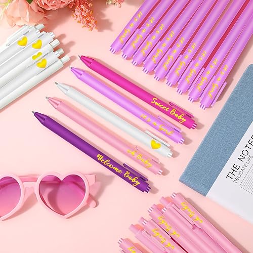 Miniatura 4 de Nuanchu 50 bolígrafos retráctiles para baby shower, con tinta negra, regalos de baby shower para niñas y niños, decoración de juegos de baby shower,