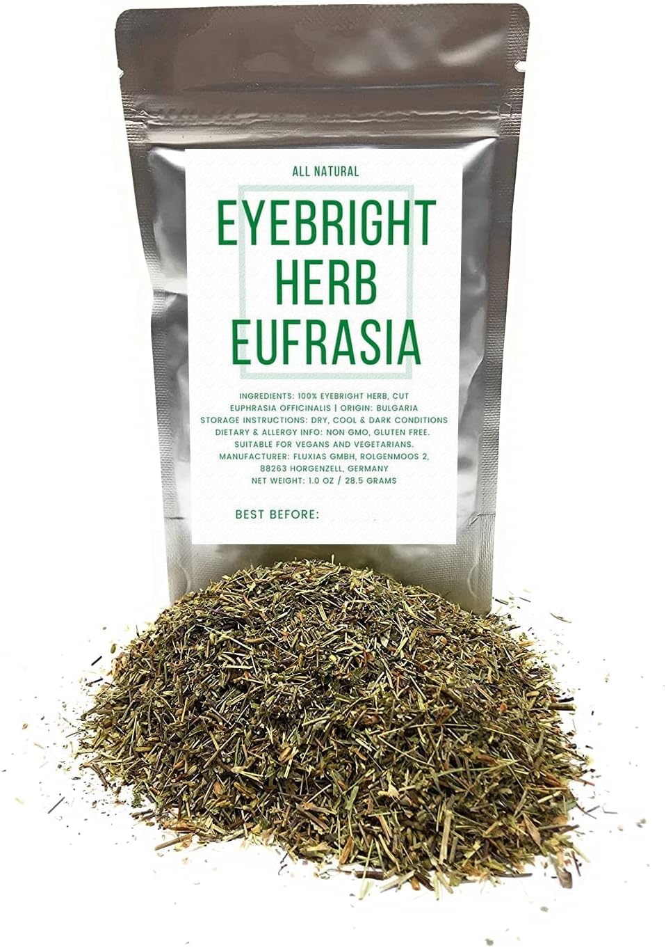 Eyebright Herb Eufrasia - Natural, Cut & Dried Euphrasia officinalis - Net Weight: 1oz/28.5g - Alternative names are Augentrostkraut, Euphrasiae herba, Herba Euphrasiae and Herbe d'Euphraise.