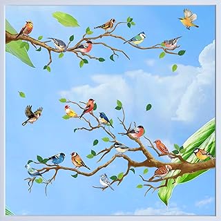 6 Sheets Garden Birds On Branches Window Stickers, Hianjoo Hummingbirds Window Cling, Removable Birds On Tree Glass Decals Static Window Decals Anti-Collision Glass Window Doors