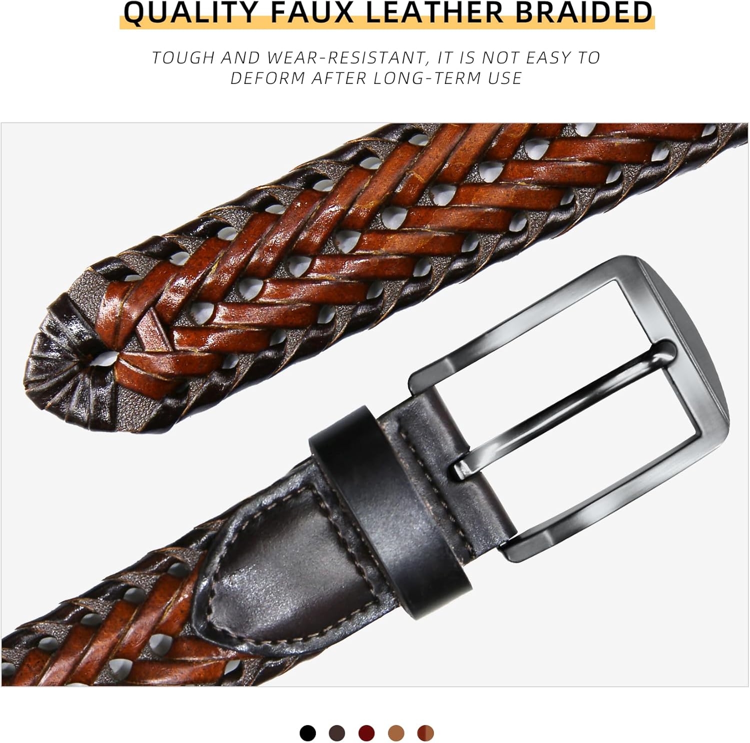Mens Braided Leather Belt Everyday Casual Woven Belts for Men Fit Casual Golf Pants Jeans - Image 4
