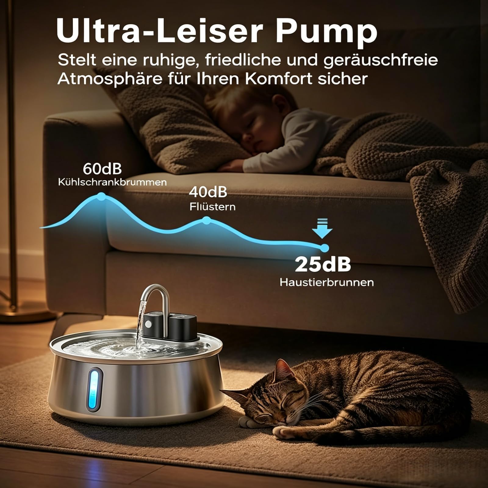 Vello Kabelloser Katzenbrunnen Edelstahl – Automatischer Wasserspender