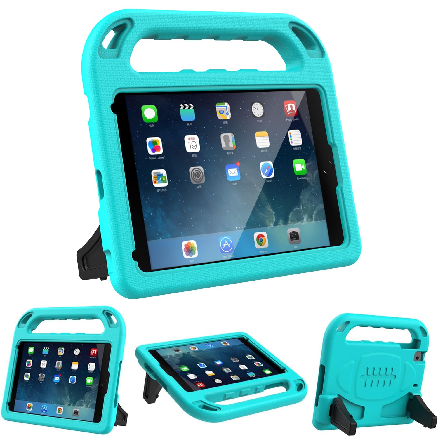 LEDNICEKER Kids Case for iPad Mini 1/2/3/4/5 7.9-inch, Light Weight Shockproof Handle Kickstand Cover for iPad Mini 5th/4th/3rd/2nd/1st Generation, Turquoise