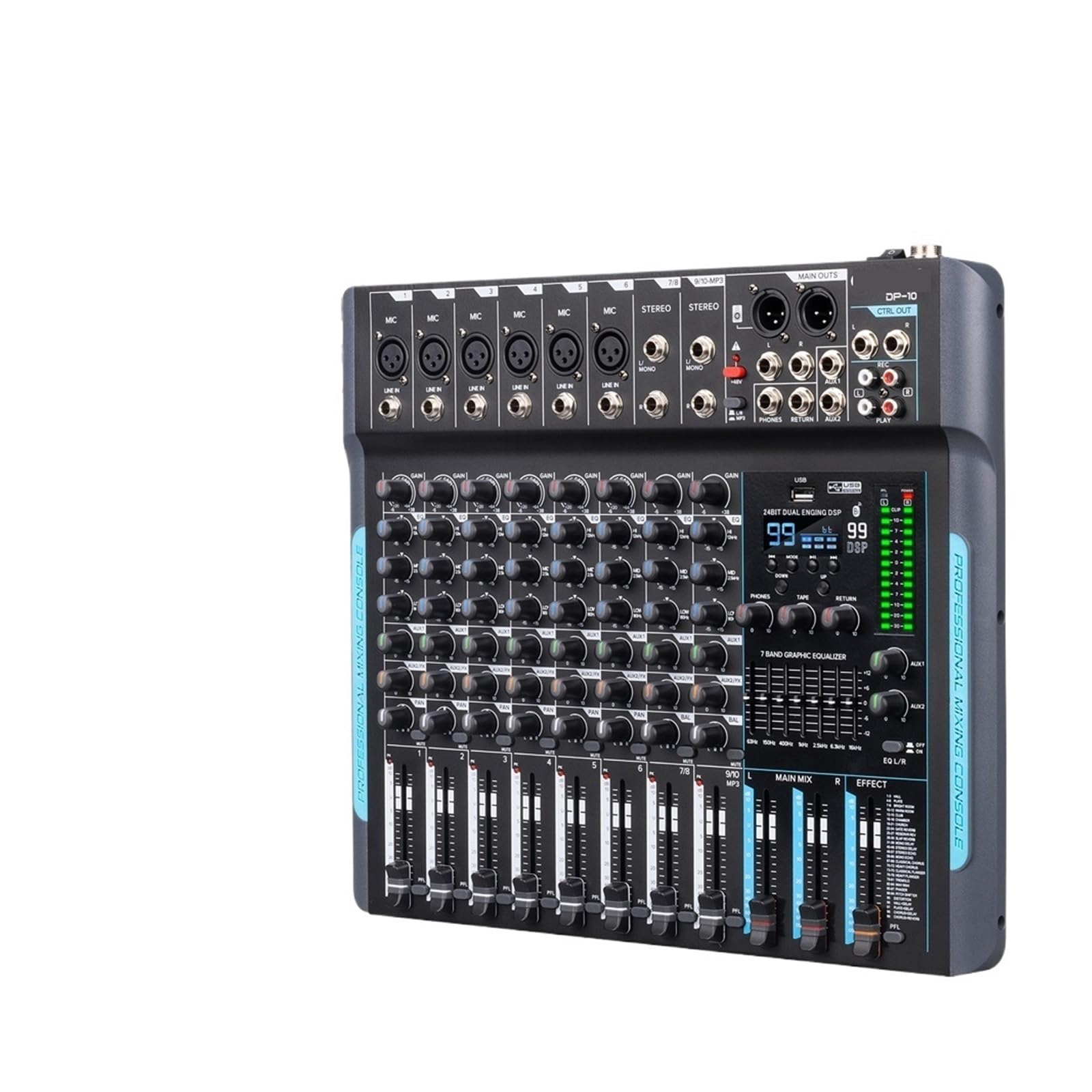 Mixer per DJ, 10 canali 99 DSP Mixer DJ Controller Reverb Registrazione Mixaggio con Bluetooth 5.0 Prestazioni Professionali